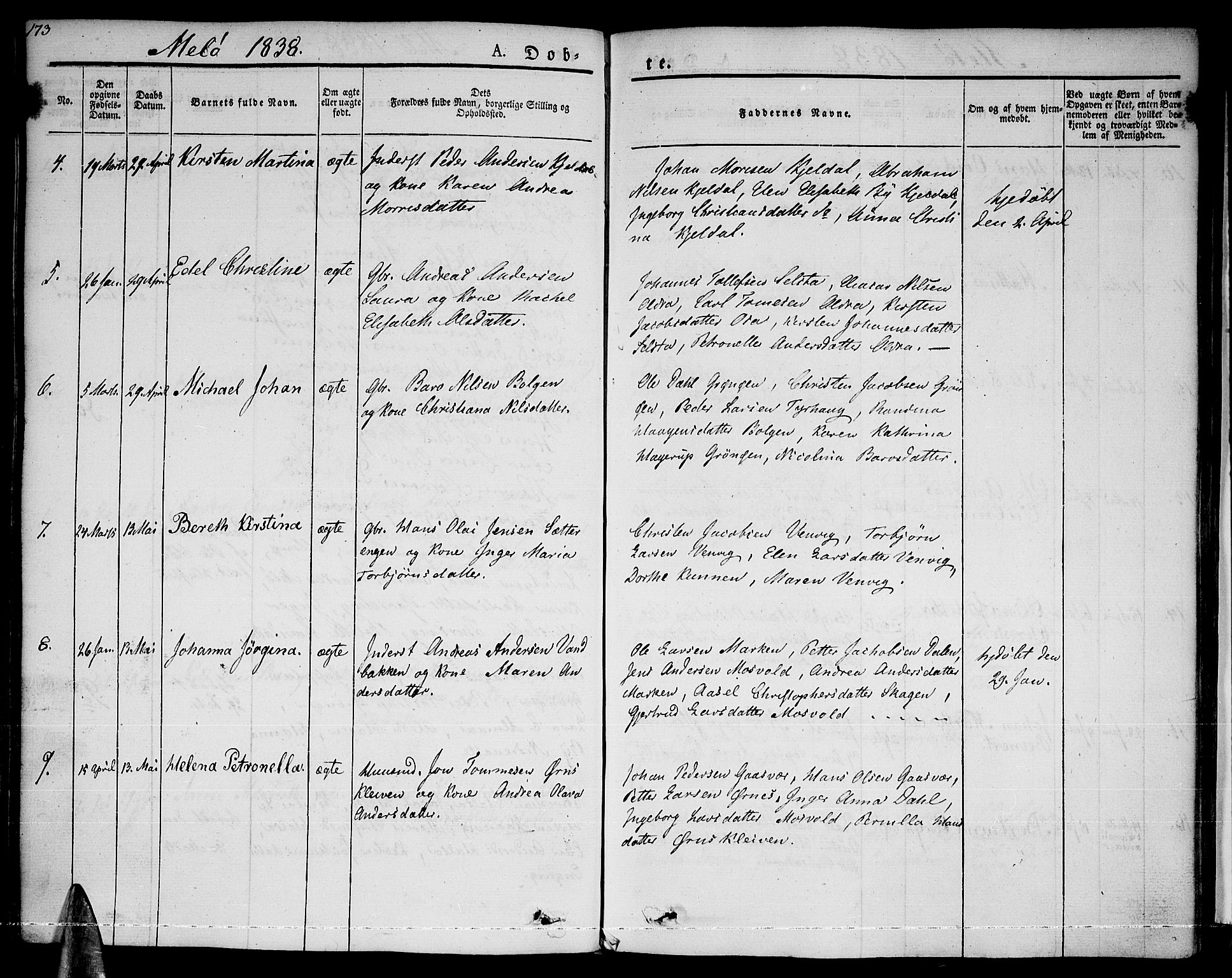 Ministerialprotokoller, klokkerbøker og fødselsregistre - Nordland, AV/SAT-A-1459/841/L0598: Parish register (official) no. 841A06 /2, 1825-1844, p. 173