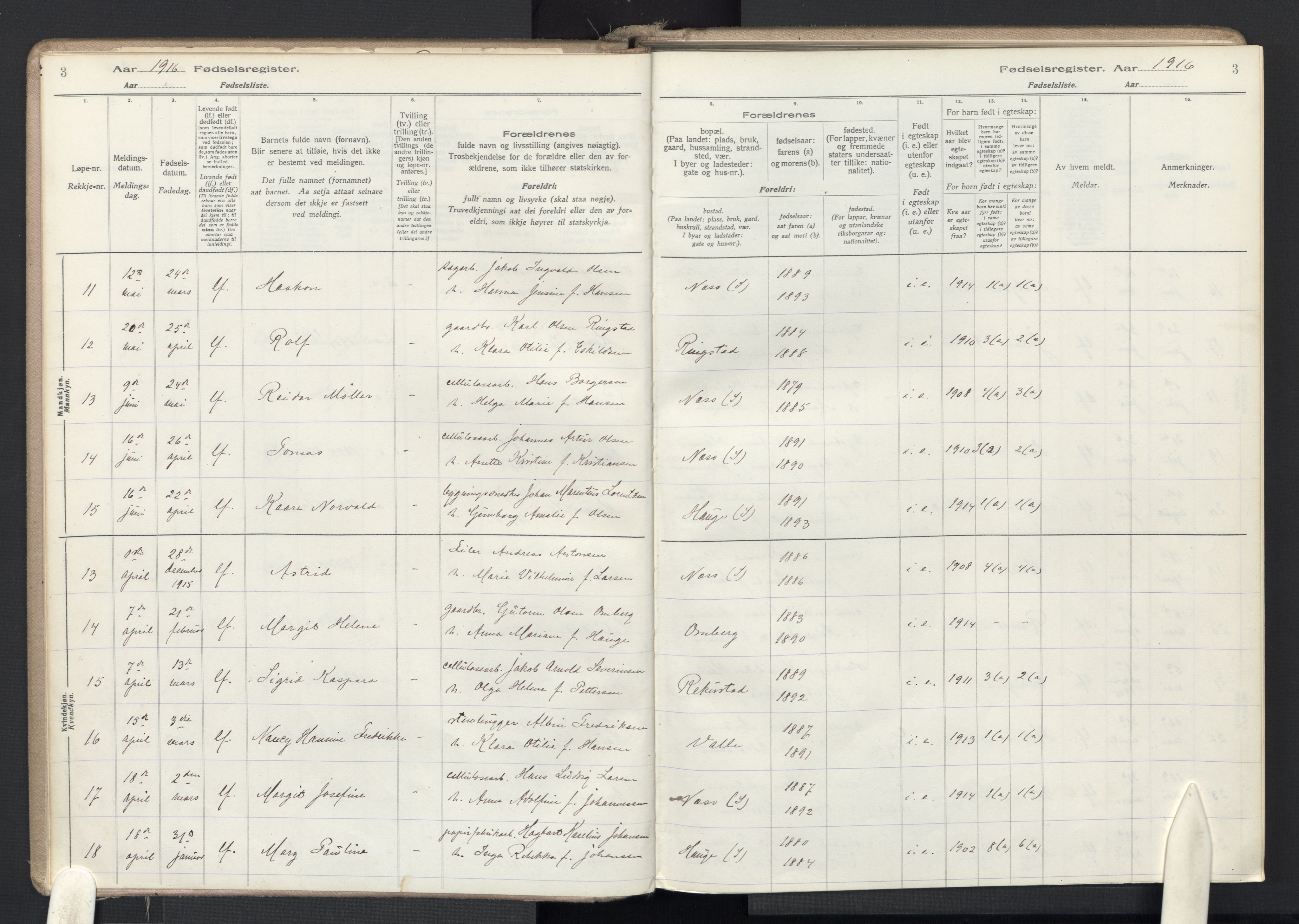 Rolvsøy prestekontor Kirkebøker, AV/SAO-A-2004/J/Ja/L0001: Birth register no. 1, 1916-1946, p. 3