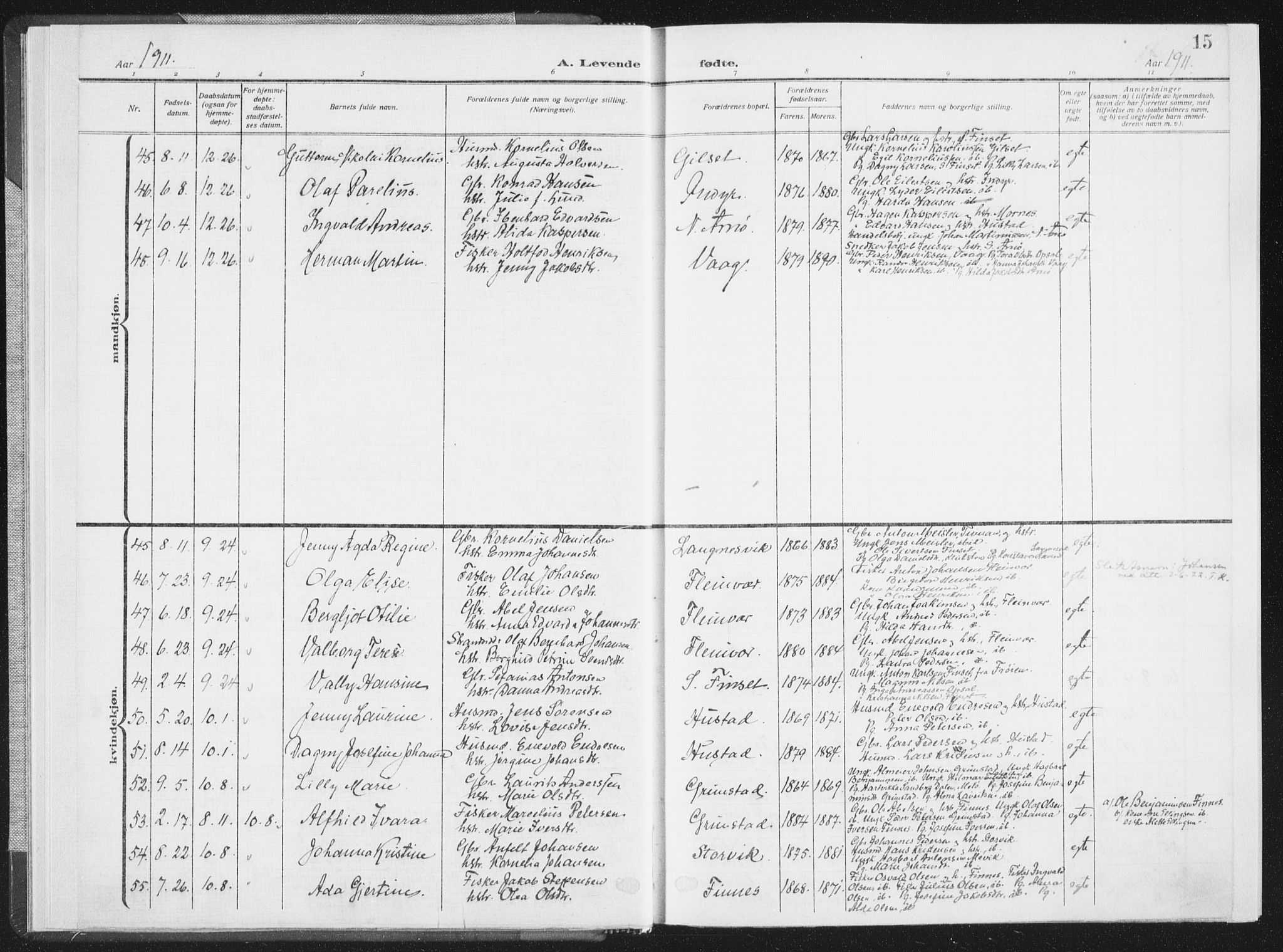 Ministerialprotokoller, klokkerbøker og fødselsregistre - Nordland, SAT/A-1459/805/L0104: Parish register (official) no. 805A09, 1909-1926, p. 15