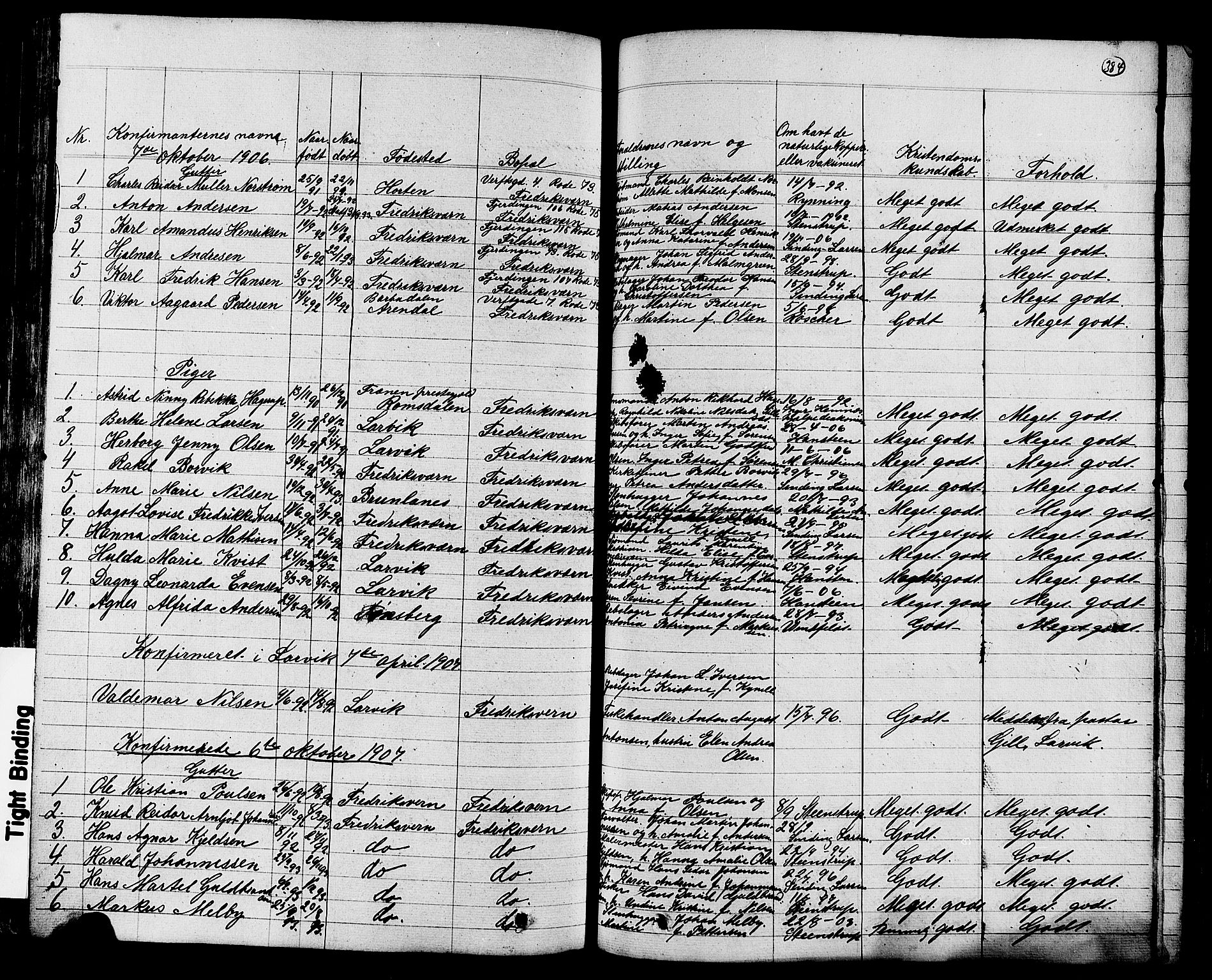 Stavern kirkebøker, AV/SAKO-A-318/G/Ga/L0002: Parish register (copy) no. 2, 1839-1909, p. 384