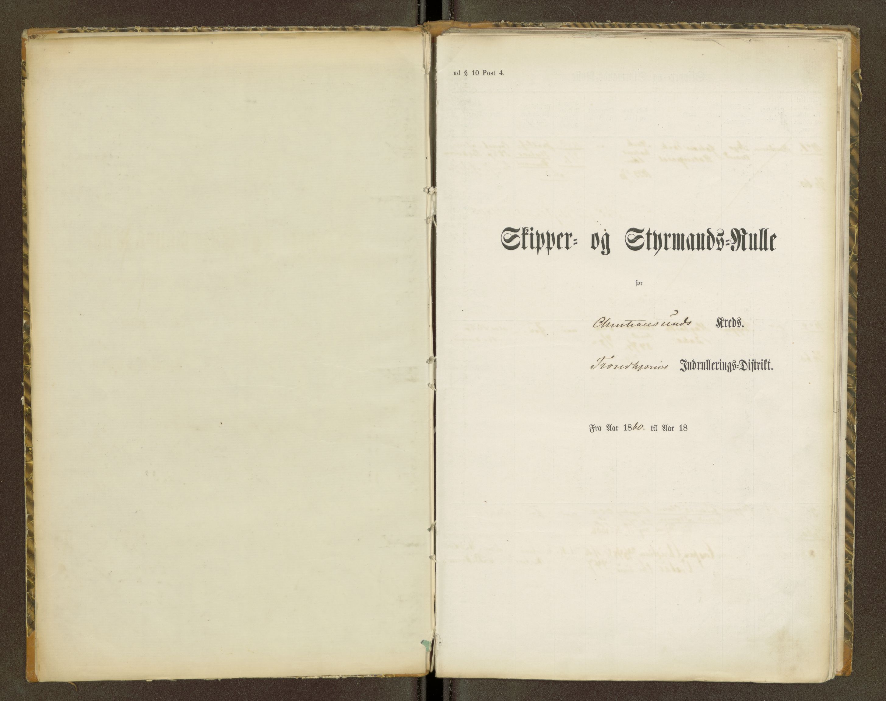 Sjøinnrulleringen - Trondhjemske distrikt, SAT/A-5121/01/L0100/0001: -- / Skipper og styrmannsruller for Ålesund, Molde, Levanger og Namsos kretser, 1860-1868