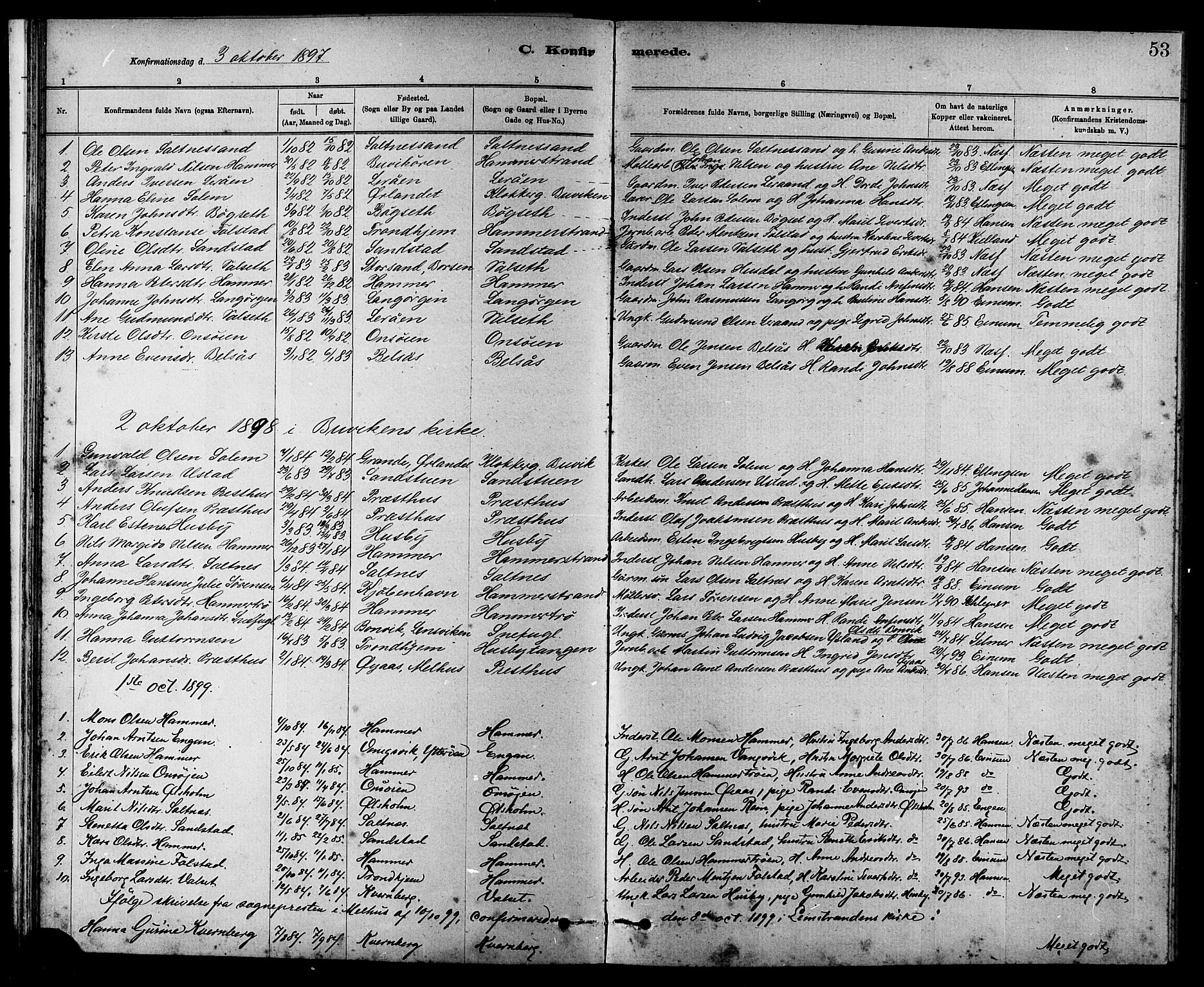 Ministerialprotokoller, klokkerbøker og fødselsregistre - Sør-Trøndelag, SAT/A-1456/666/L0790: Parish register (copy) no. 666C03, 1885-1908, p. 53