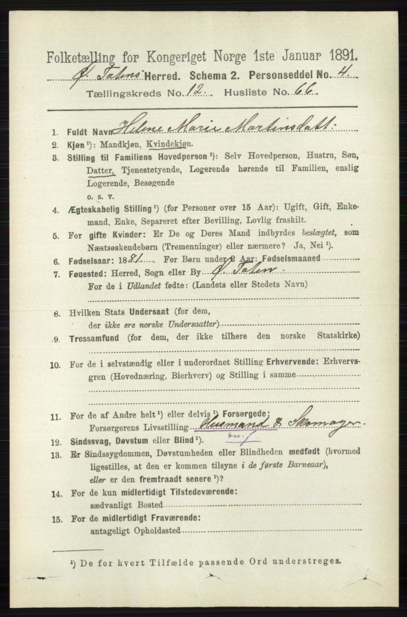 RA, 1891 census for 0528 Østre Toten, 1891, p. 8125