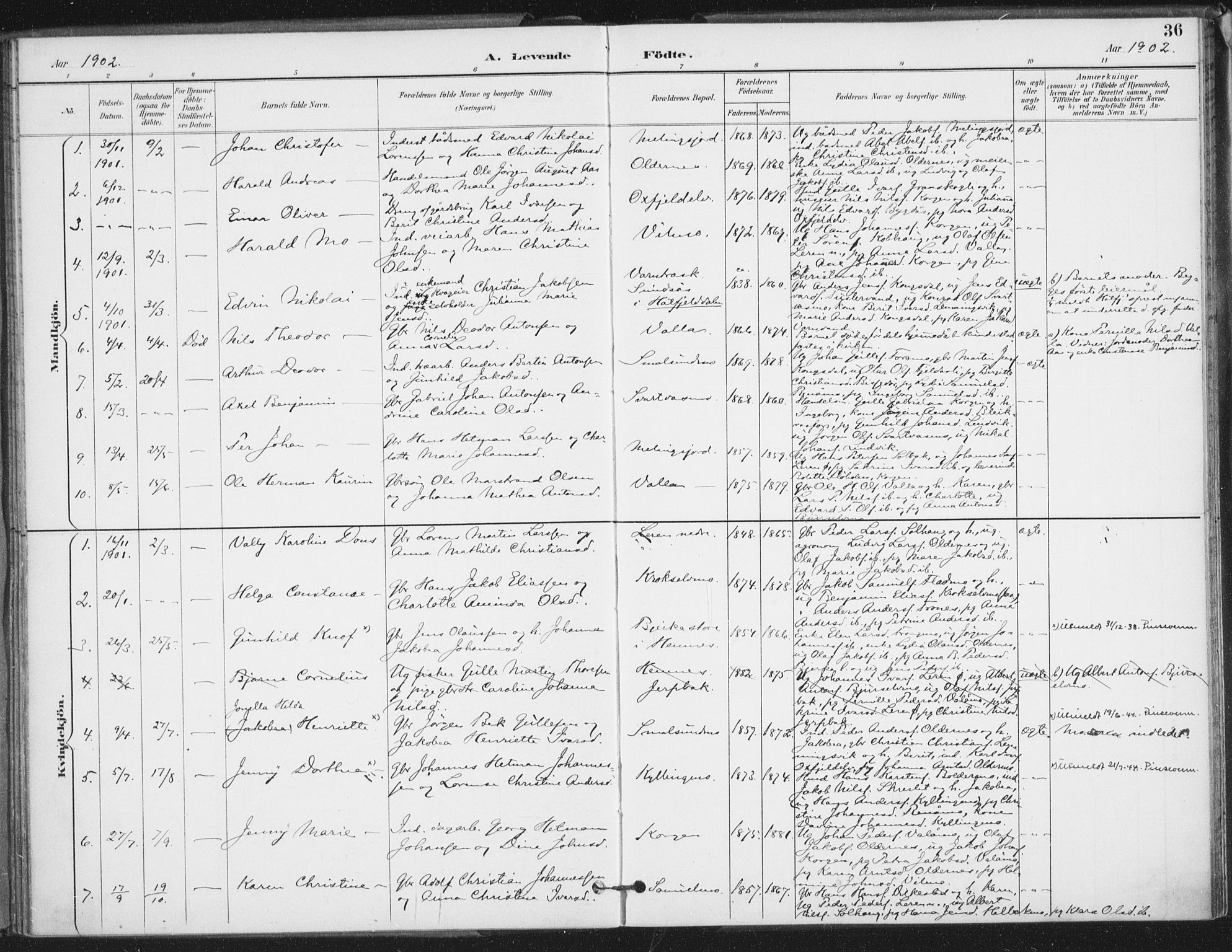 Ministerialprotokoller, klokkerbøker og fødselsregistre - Nordland, SAT/A-1459/826/L0380: Parish register (official) no. 826A03, 1891-1911, p. 36