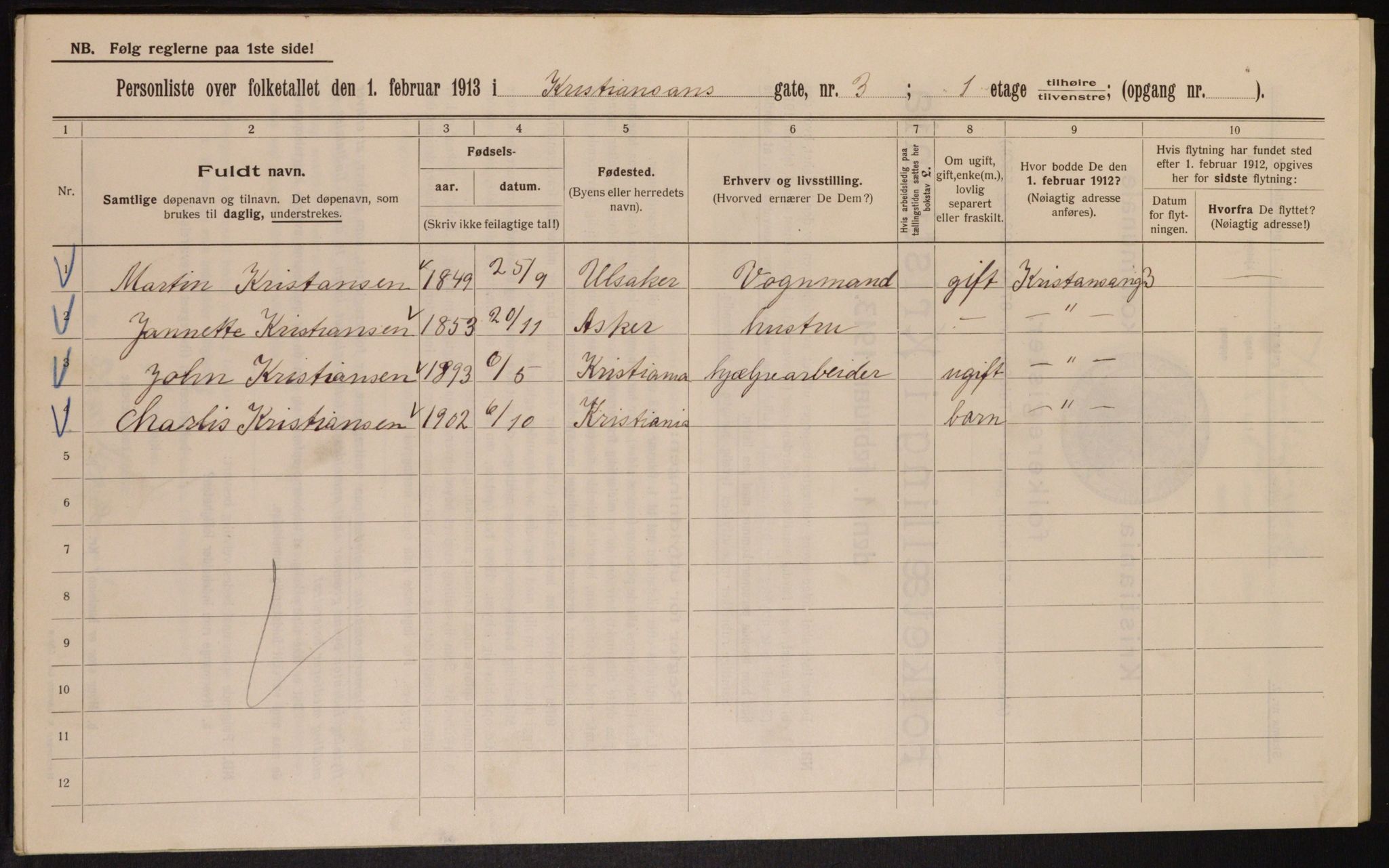 OBA, Municipal Census 1913 for Kristiania, 1913, p. 53951