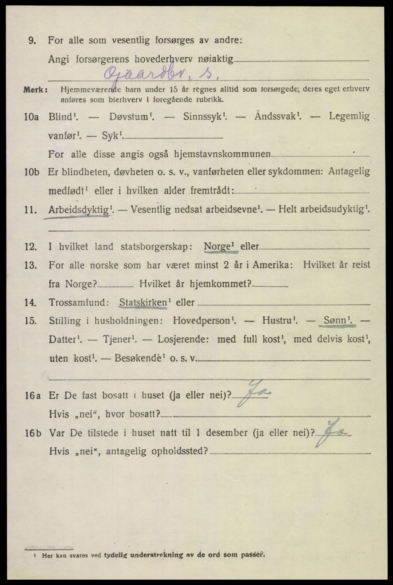 SAK, 1920 census for Fjotland, 1920, p. 2135