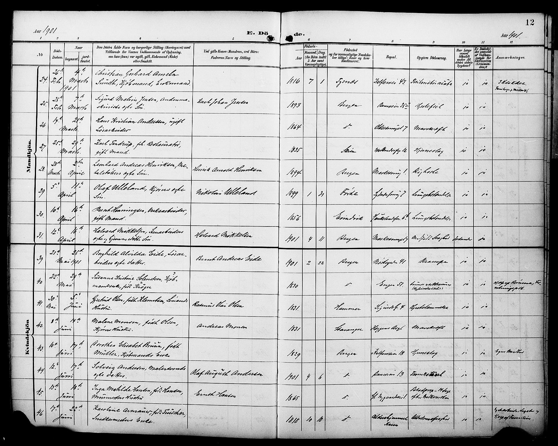 Domkirken sokneprestembete, AV/SAB-A-74801/H/Hab/L0042: Parish register (copy) no. E 6, 1900-1929, p. 12