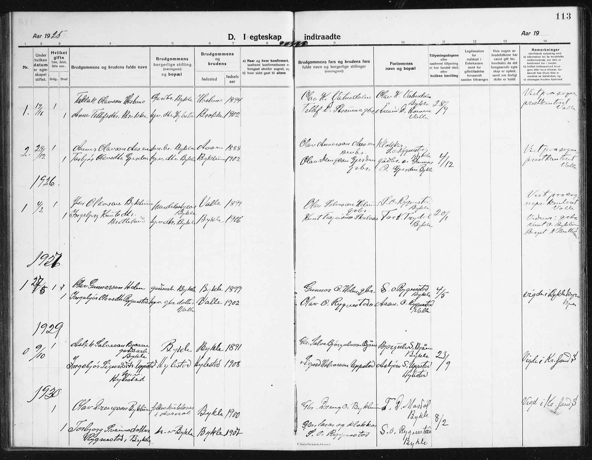 Valle sokneprestkontor, AV/SAK-1111-0044/F/Fb/Fba/L0004: Parish register (copy) no. B 4, 1917-1944, p. 113