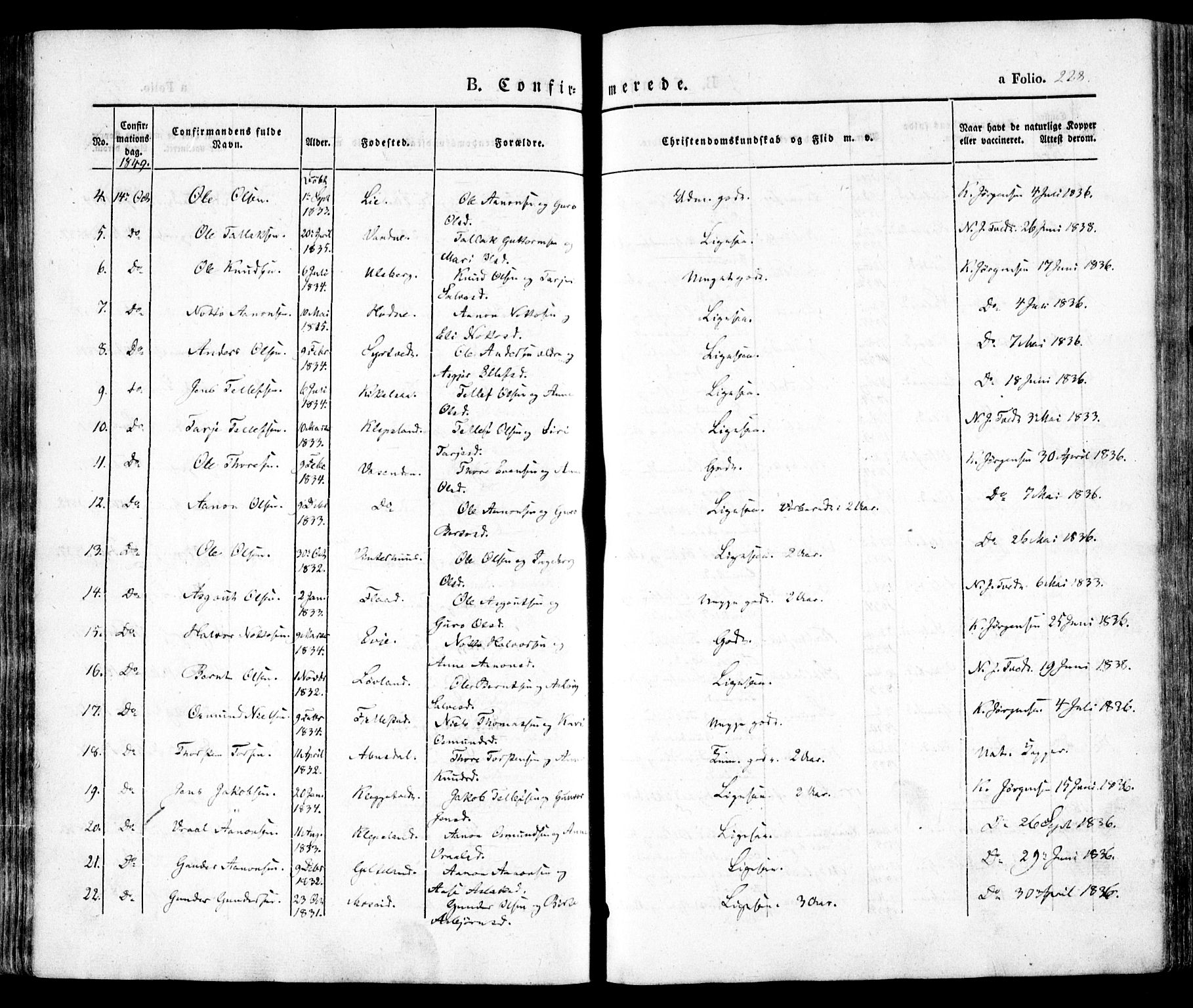 Evje sokneprestkontor, AV/SAK-1111-0008/F/Fa/Faa/L0005: Parish register (official) no. A 5, 1843-1865, p. 228