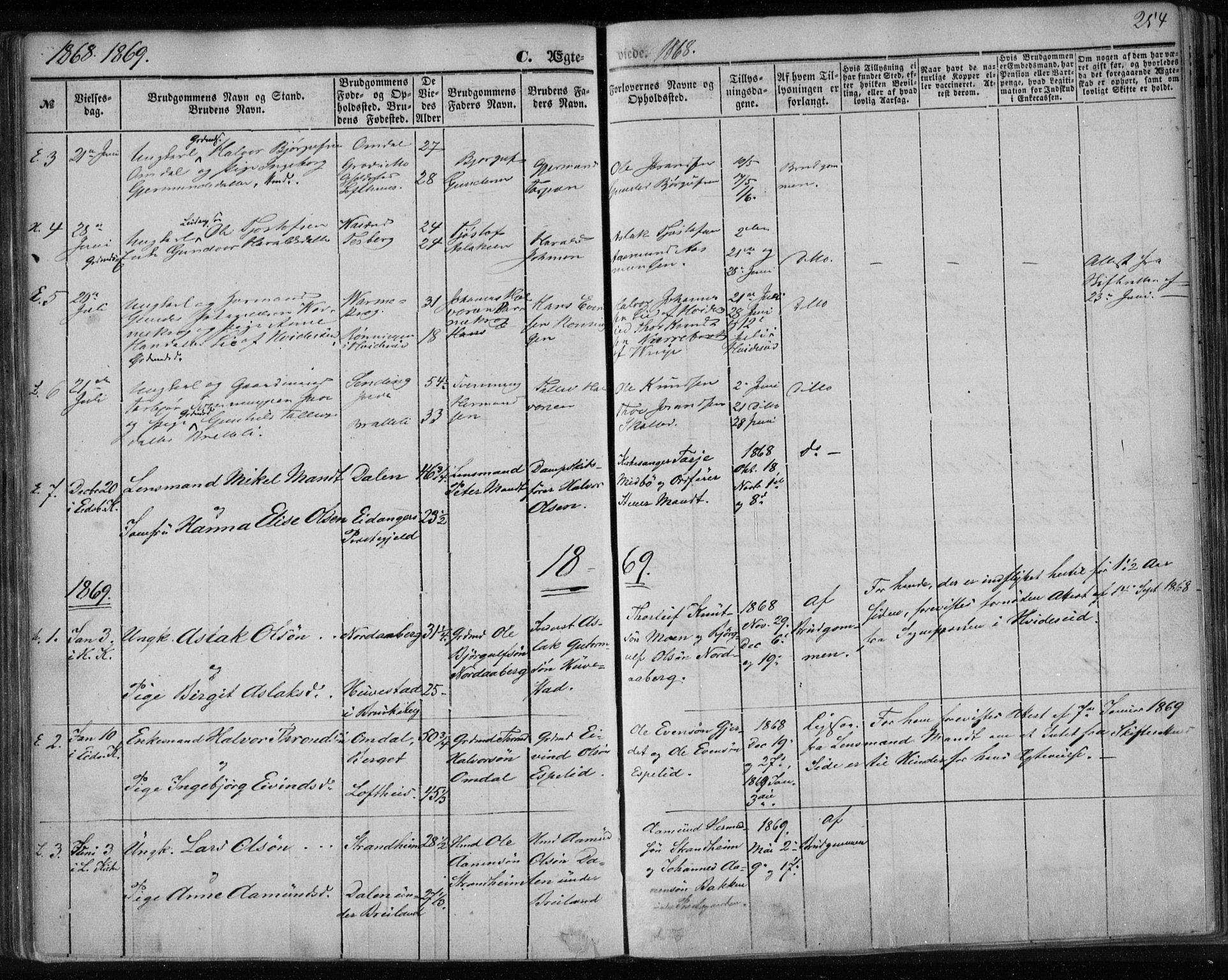 Lårdal kirkebøker, SAKO/A-284/F/Fa/L0006: Parish register (official) no. I 6, 1861-1886, p. 254