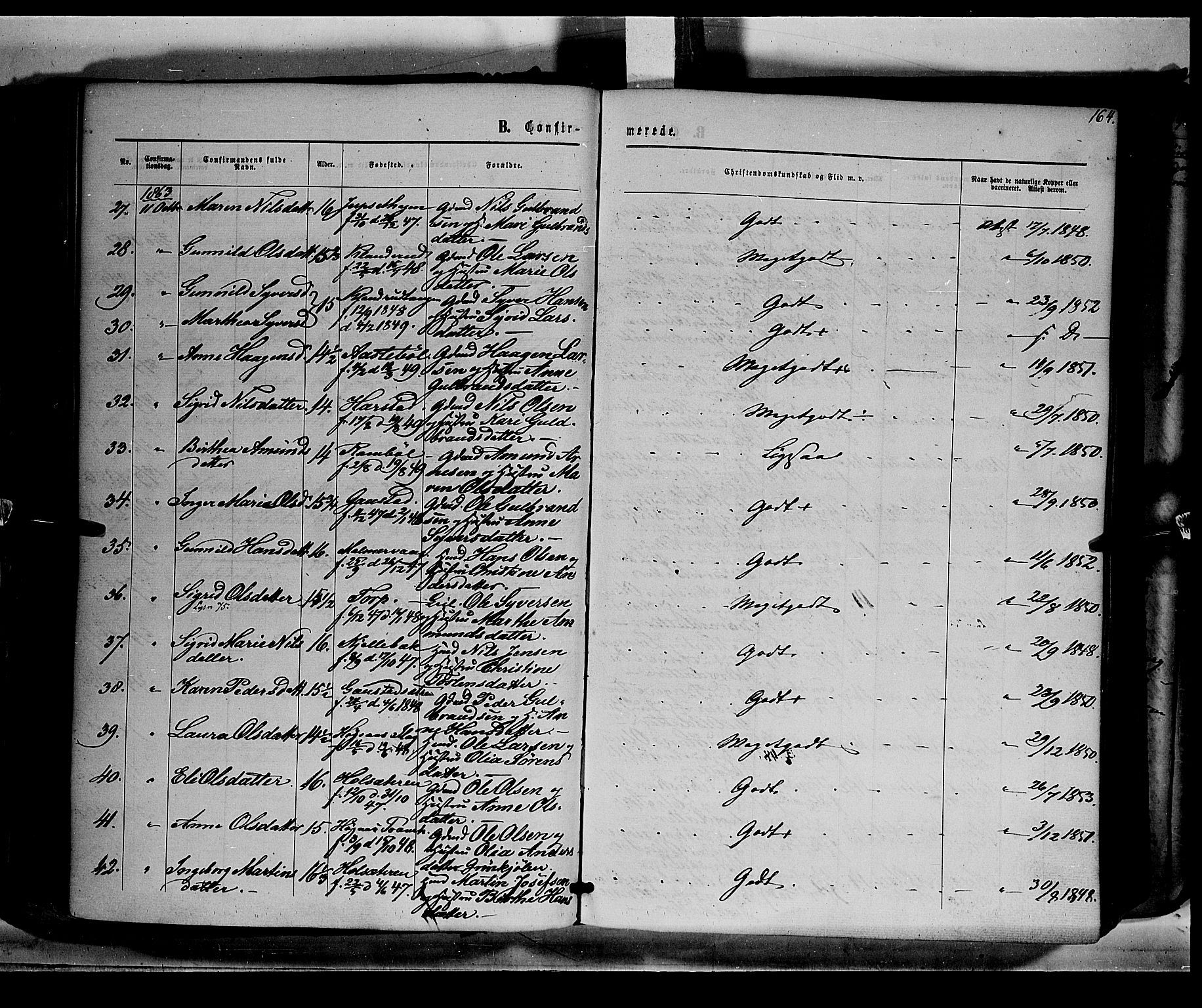 Eidskog prestekontor, AV/SAH-PREST-026/H/Ha/Haa/L0001: Parish register (official) no. 1, 1860-1867, p. 164