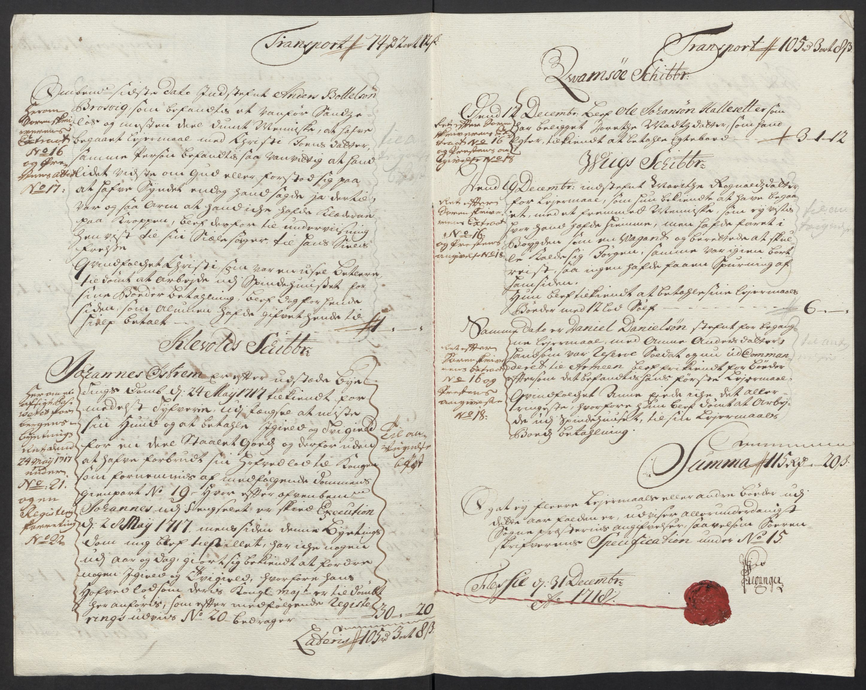 Rentekammeret inntil 1814, Reviderte regnskaper, Fogderegnskap, AV/RA-EA-4092/R52/L3321: Fogderegnskap Sogn, 1717-1718, p. 558