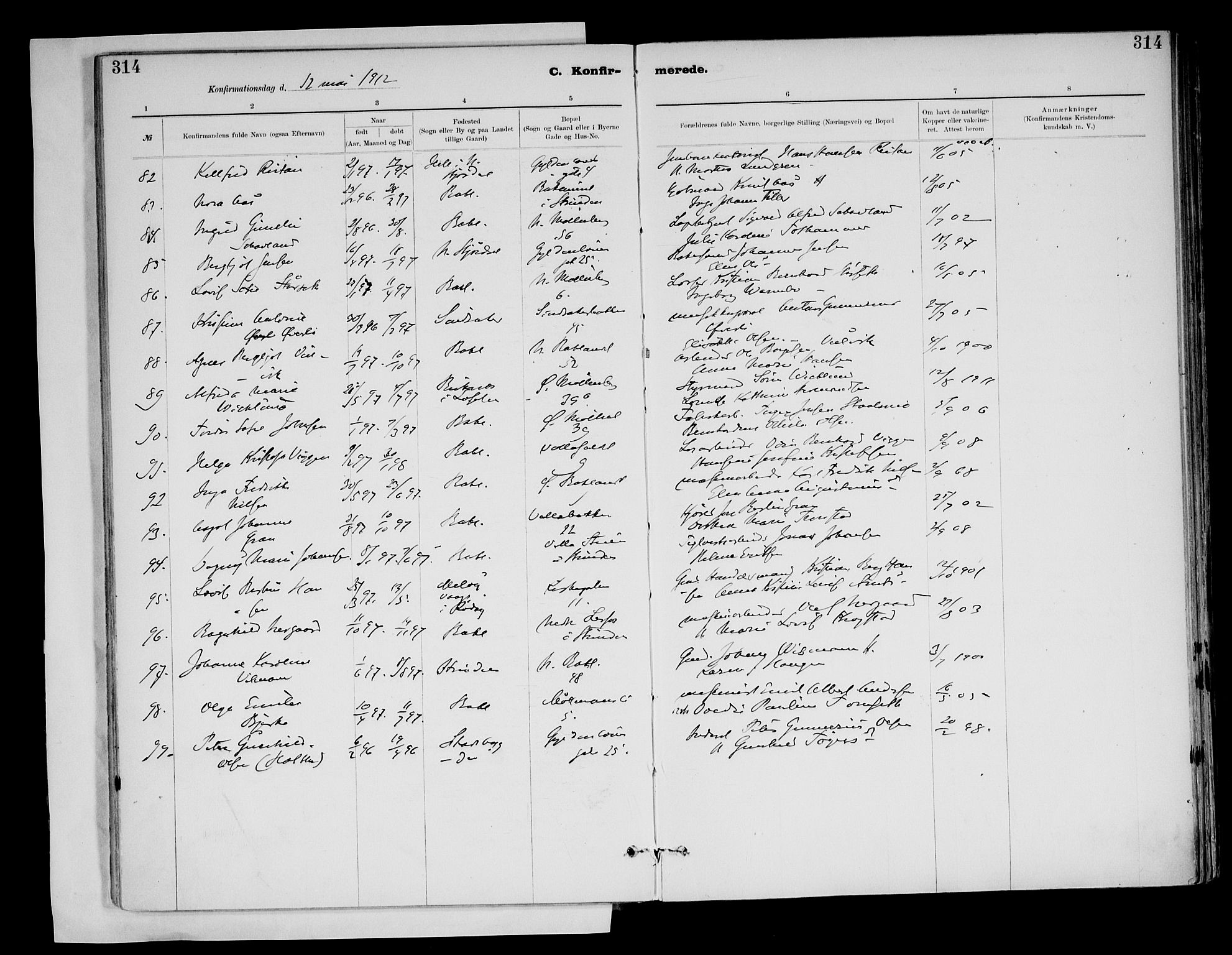 Ministerialprotokoller, klokkerbøker og fødselsregistre - Sør-Trøndelag, AV/SAT-A-1456/604/L0203: Parish register (official) no. 604A23, 1908-1916, p. 314