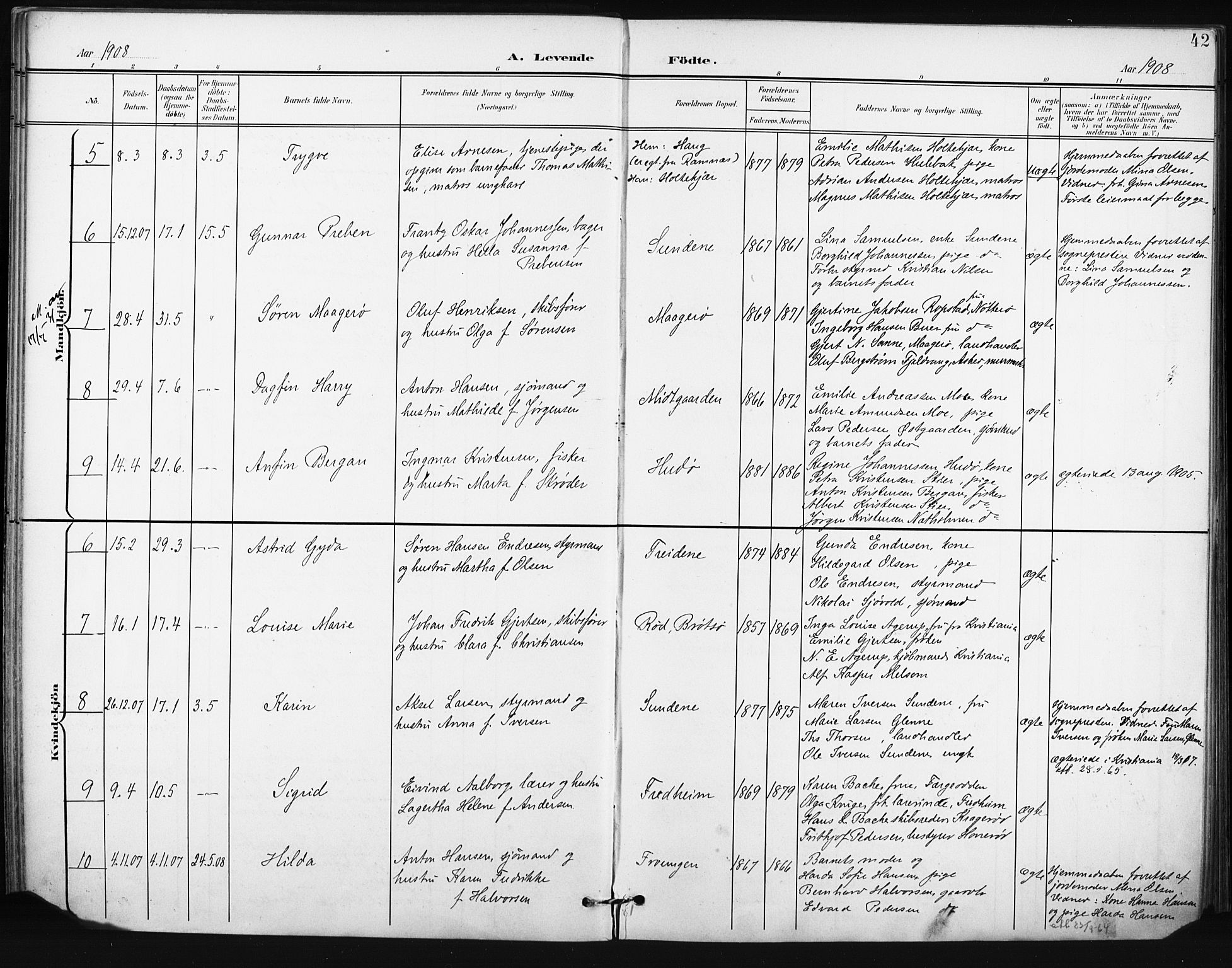 Tjøme kirkebøker, AV/SAKO-A-328/F/Fa/L0005: Parish register (official) no. I 5, 1901-1909, p. 42