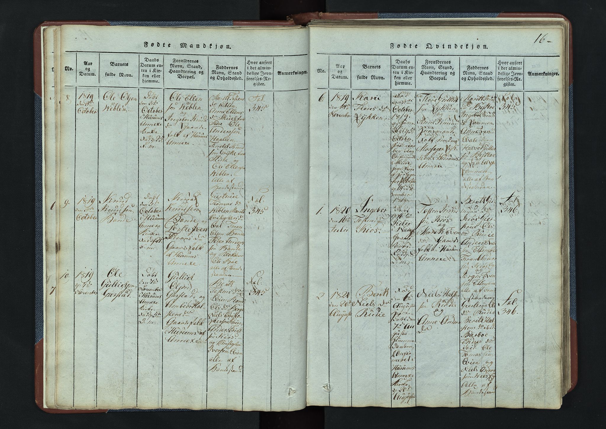 Vang prestekontor, Valdres, SAH/PREST-140/H/Hb/L0003: Parish register (copy) no. 3, 1814-1892, p. 16
