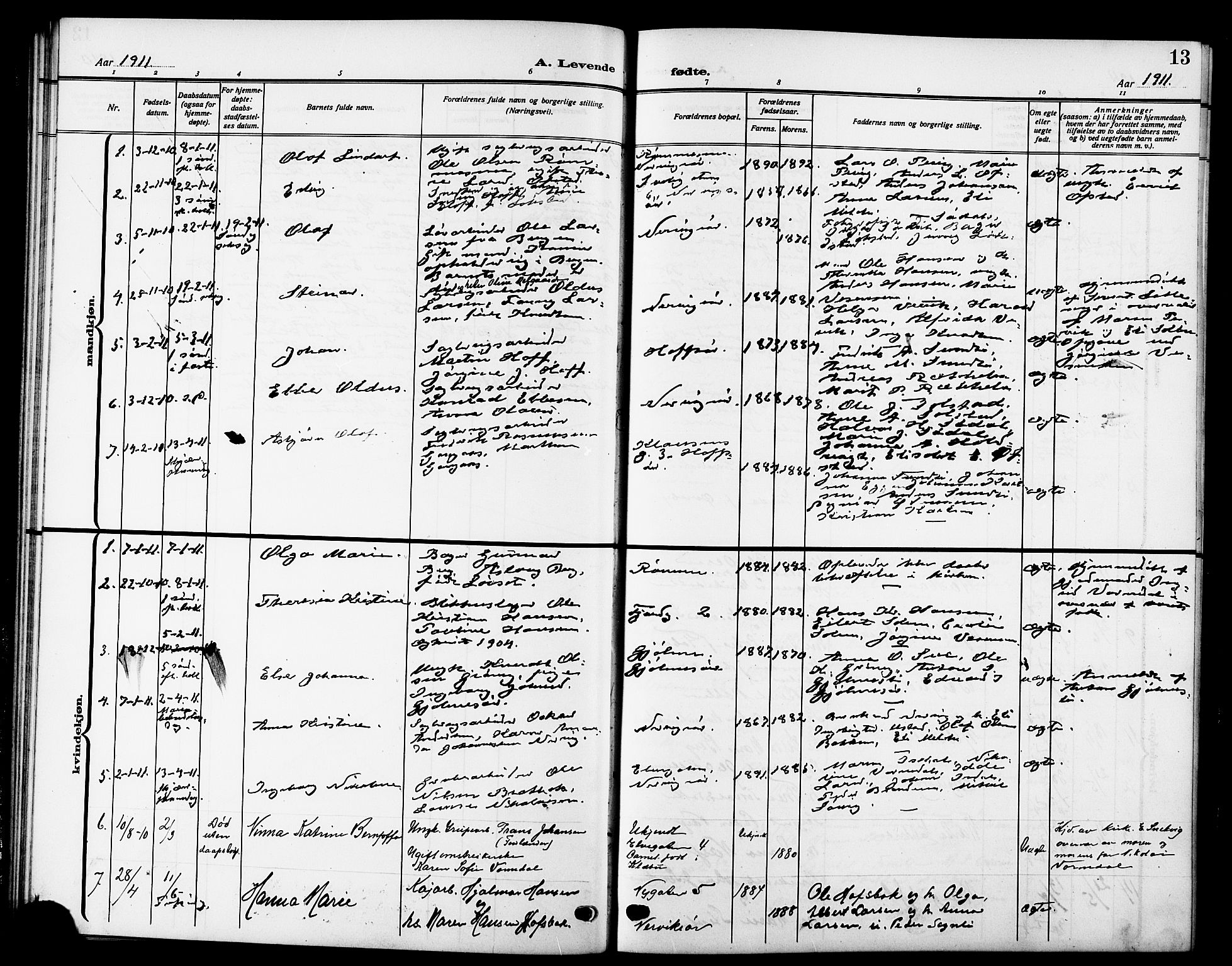 Ministerialprotokoller, klokkerbøker og fødselsregistre - Sør-Trøndelag, SAT/A-1456/669/L0831: Parish register (copy) no. 669C01, 1909-1924, p. 13