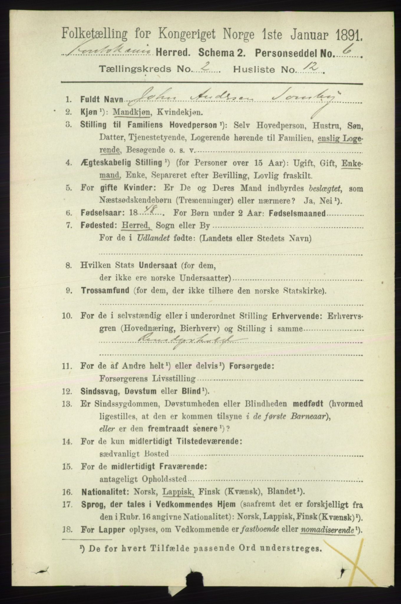 RA, 1891 census for 2011 Kautokeino, 1891, p. 393