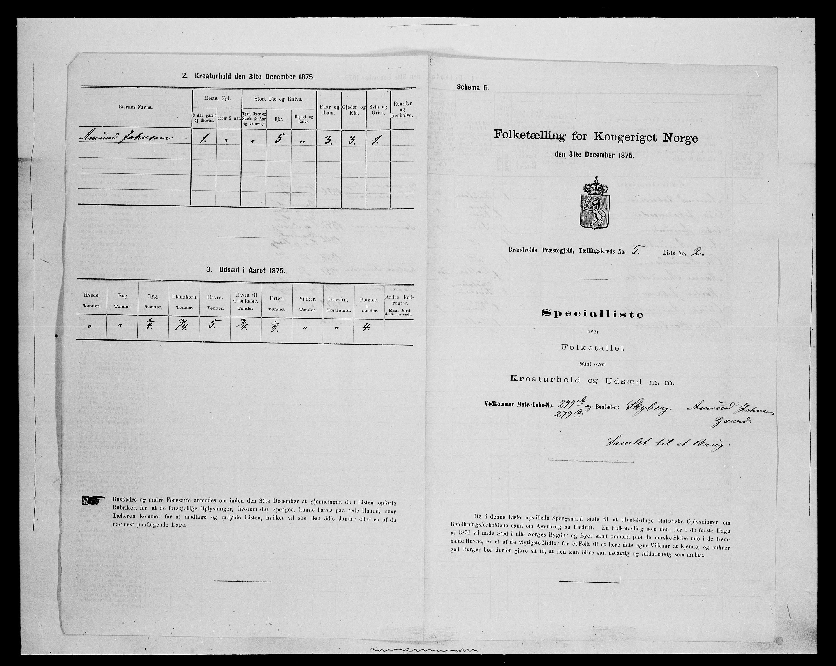 SAH, 1875 census for 0422P Brandval, 1875, p. 725