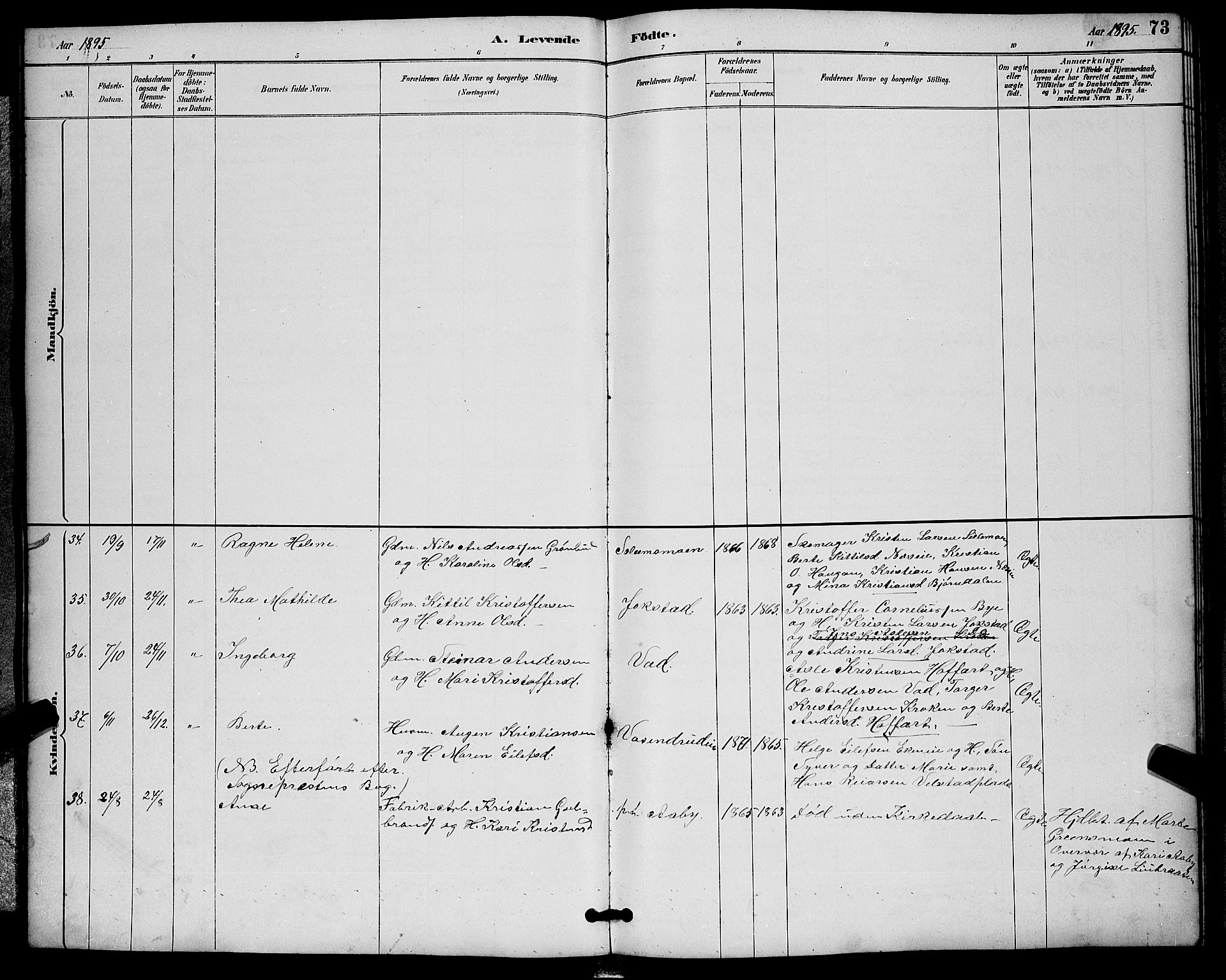 Sigdal kirkebøker, AV/SAKO-A-245/G/Ga/L0005: Parish register (copy) no. I 5, 1886-1900, p. 73