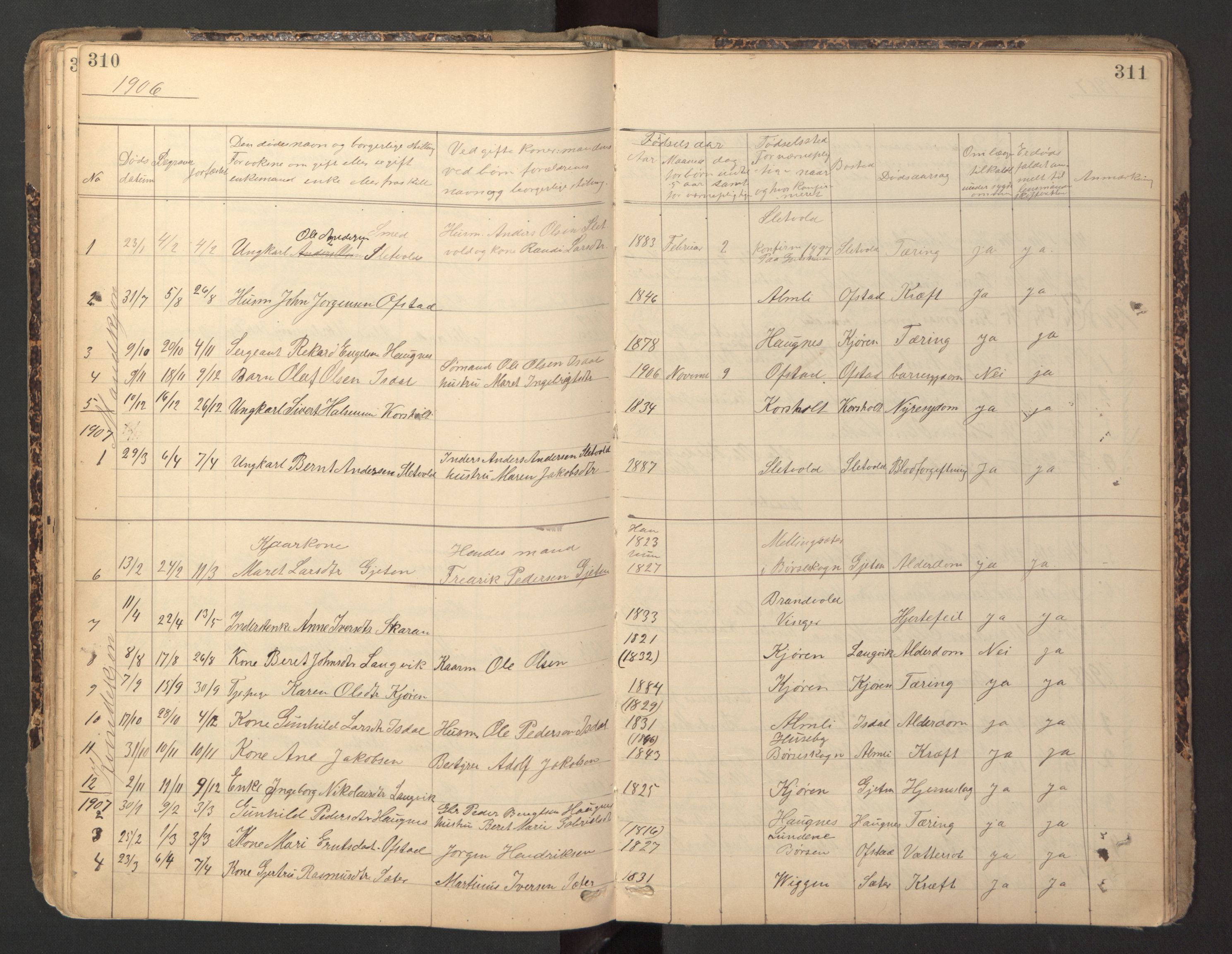 Ministerialprotokoller, klokkerbøker og fødselsregistre - Sør-Trøndelag, SAT/A-1456/670/L0837: Parish register (copy) no. 670C01, 1905-1946, p. 310-311