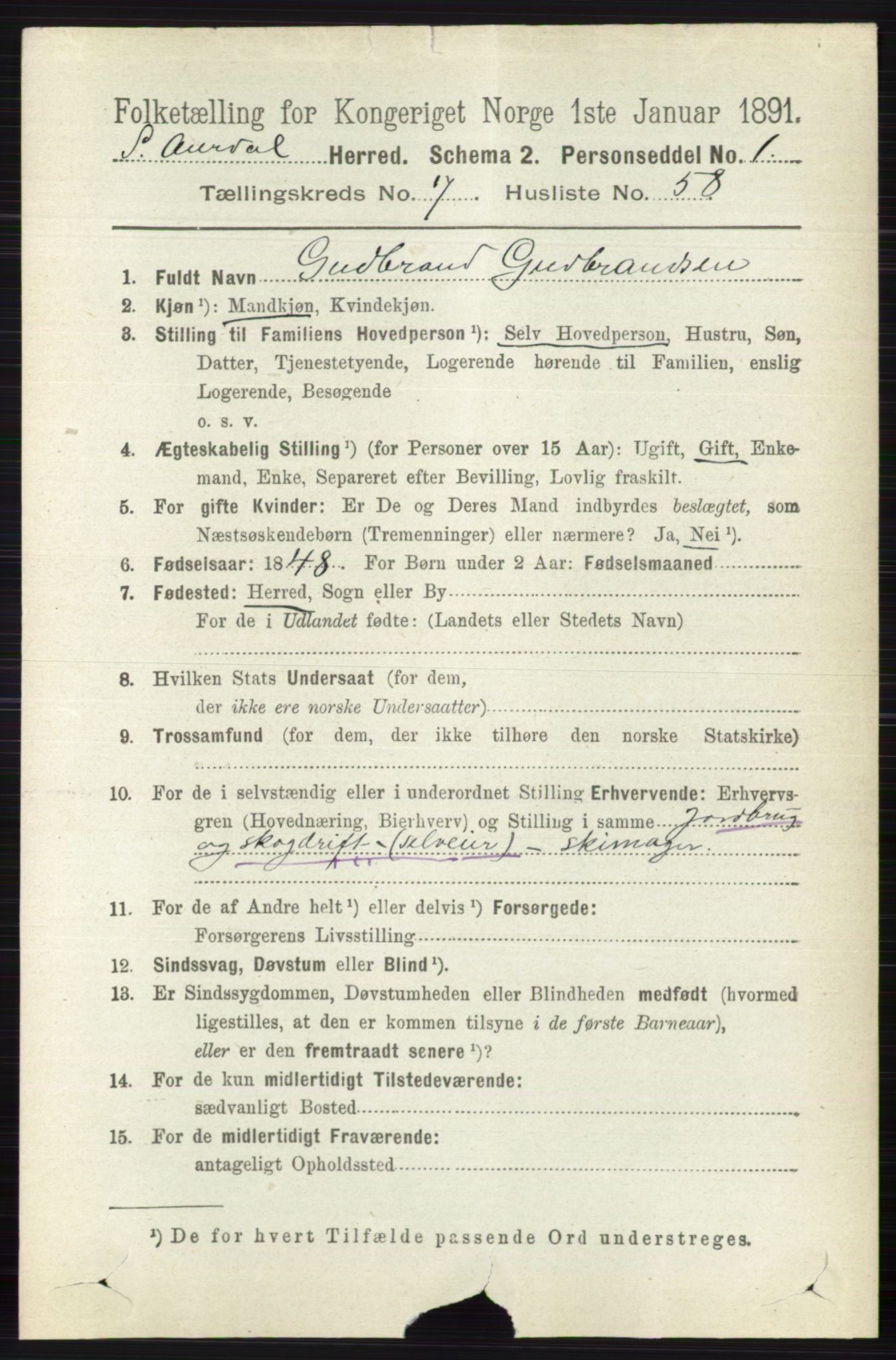 RA, 1891 census for 0540 Sør-Aurdal, 1891, p. 4742