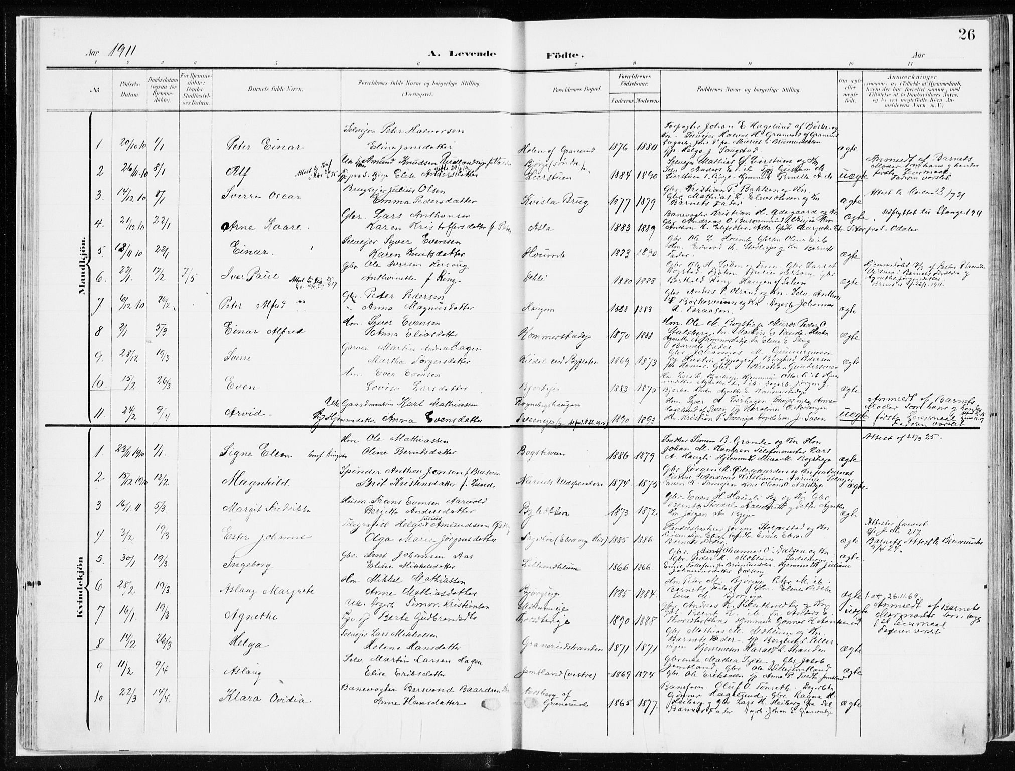 Ringsaker prestekontor, SAH/PREST-014/K/Ka/L0019: Parish register (official) no. 19, 1905-1920, p. 26