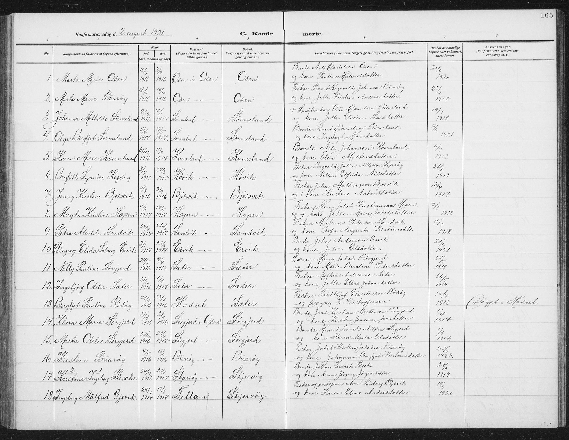 Ministerialprotokoller, klokkerbøker og fødselsregistre - Sør-Trøndelag, SAT/A-1456/658/L0727: Parish register (copy) no. 658C03, 1909-1935, p. 165