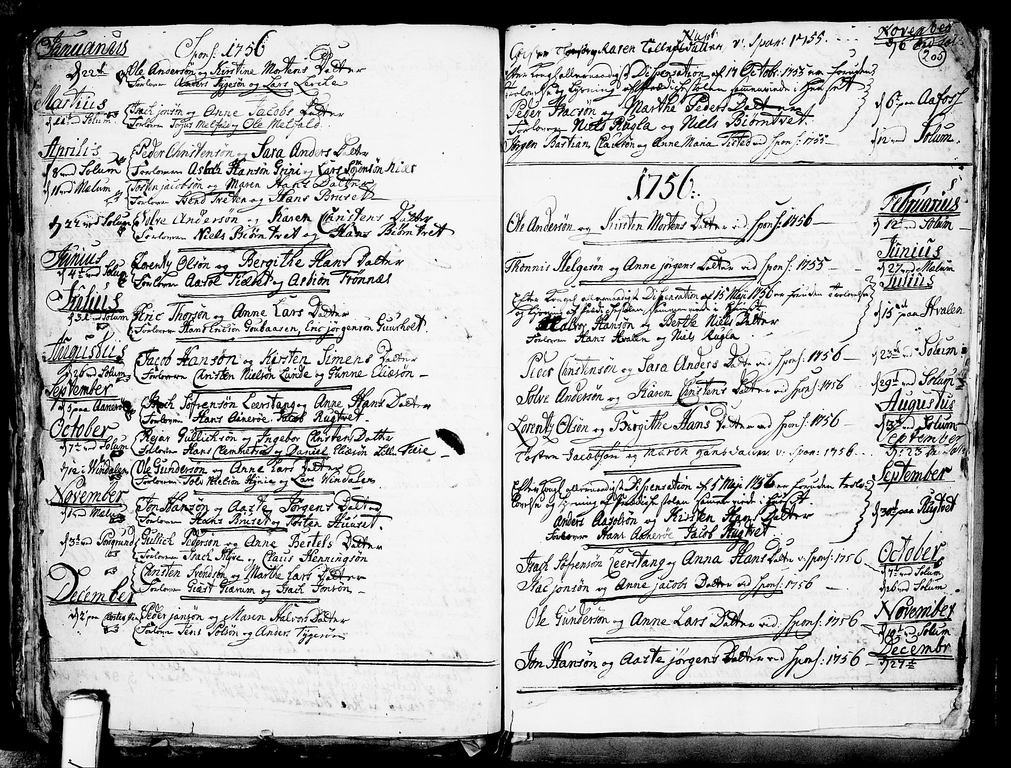 Solum kirkebøker, SAKO/A-306/F/Fa/L0002: Parish register (official) no. I 2, 1713-1761, p. 205