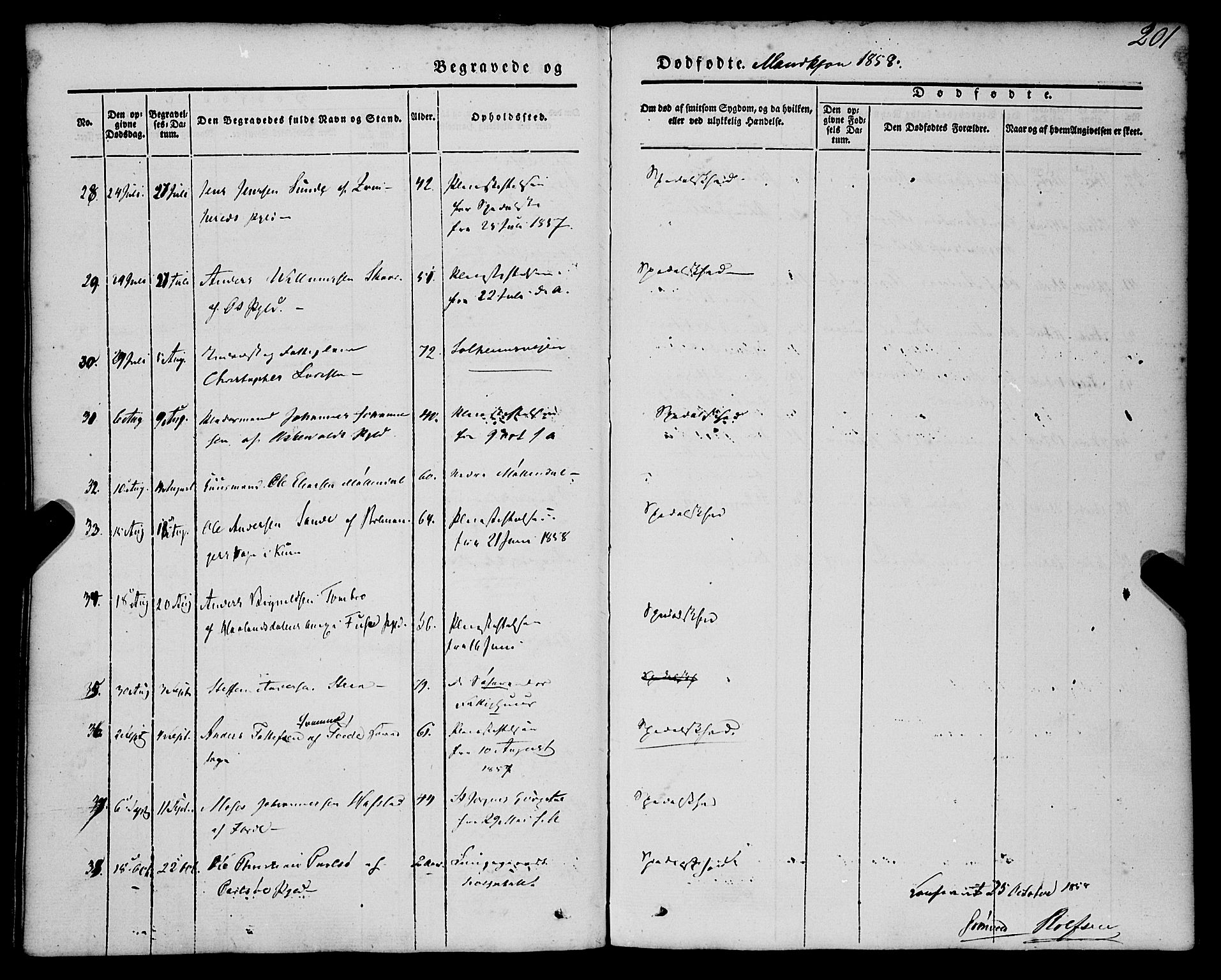 St. Jørgens hospital og Årstad sokneprestembete, SAB/A-99934: Parish register (official) no. A 4, 1844-1863, p. 201