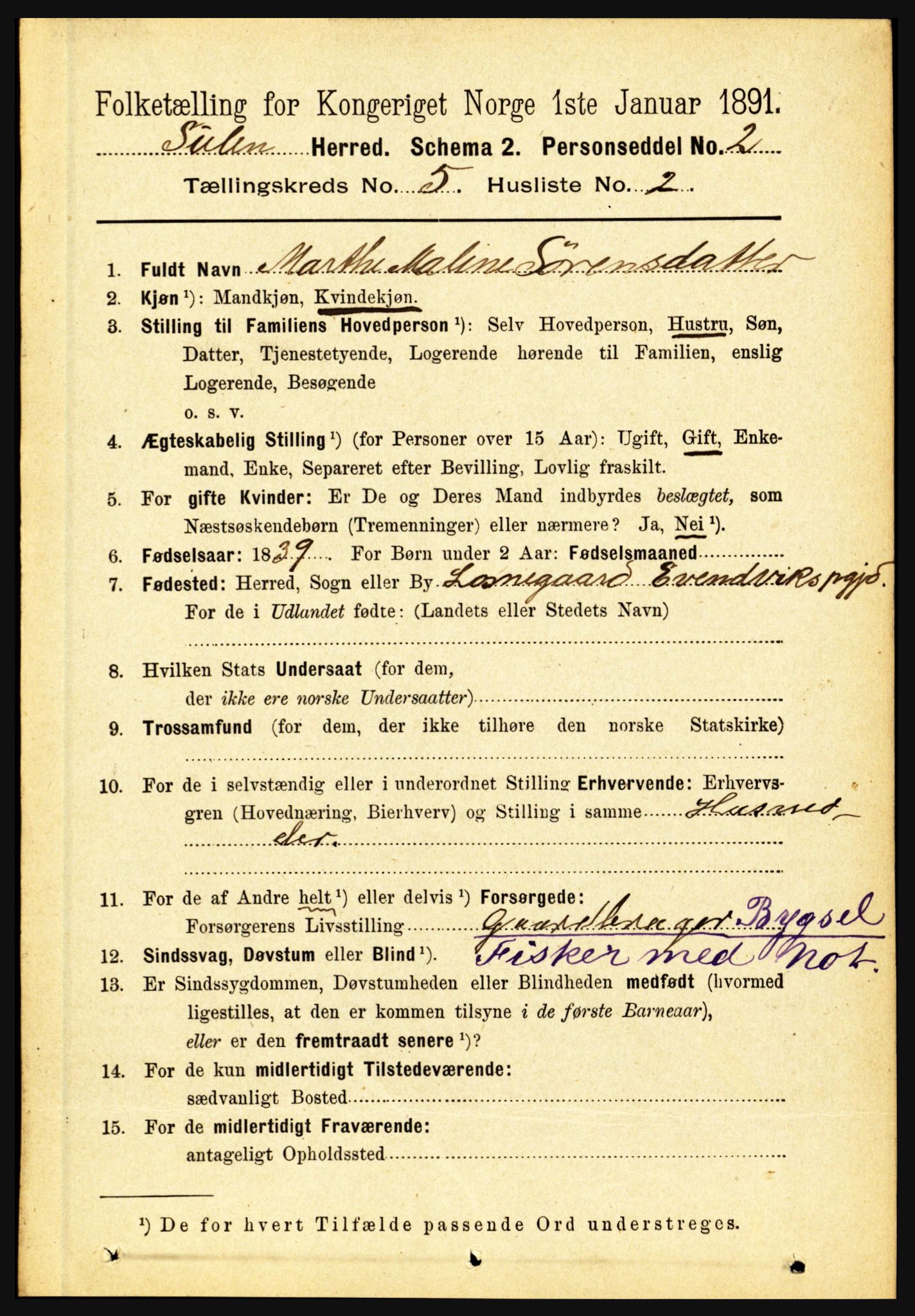 RA, 1891 census for 1412 Solund, 1891, p. 1945