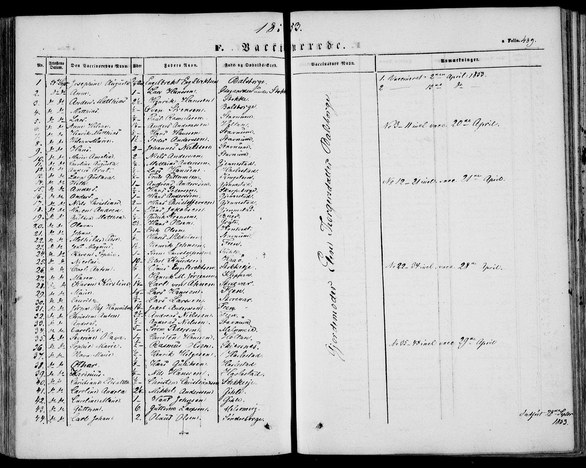 Stokke kirkebøker, SAKO/A-320/F/Fa/L0007: Parish register (official) no. I 7, 1844-1857, p. 439