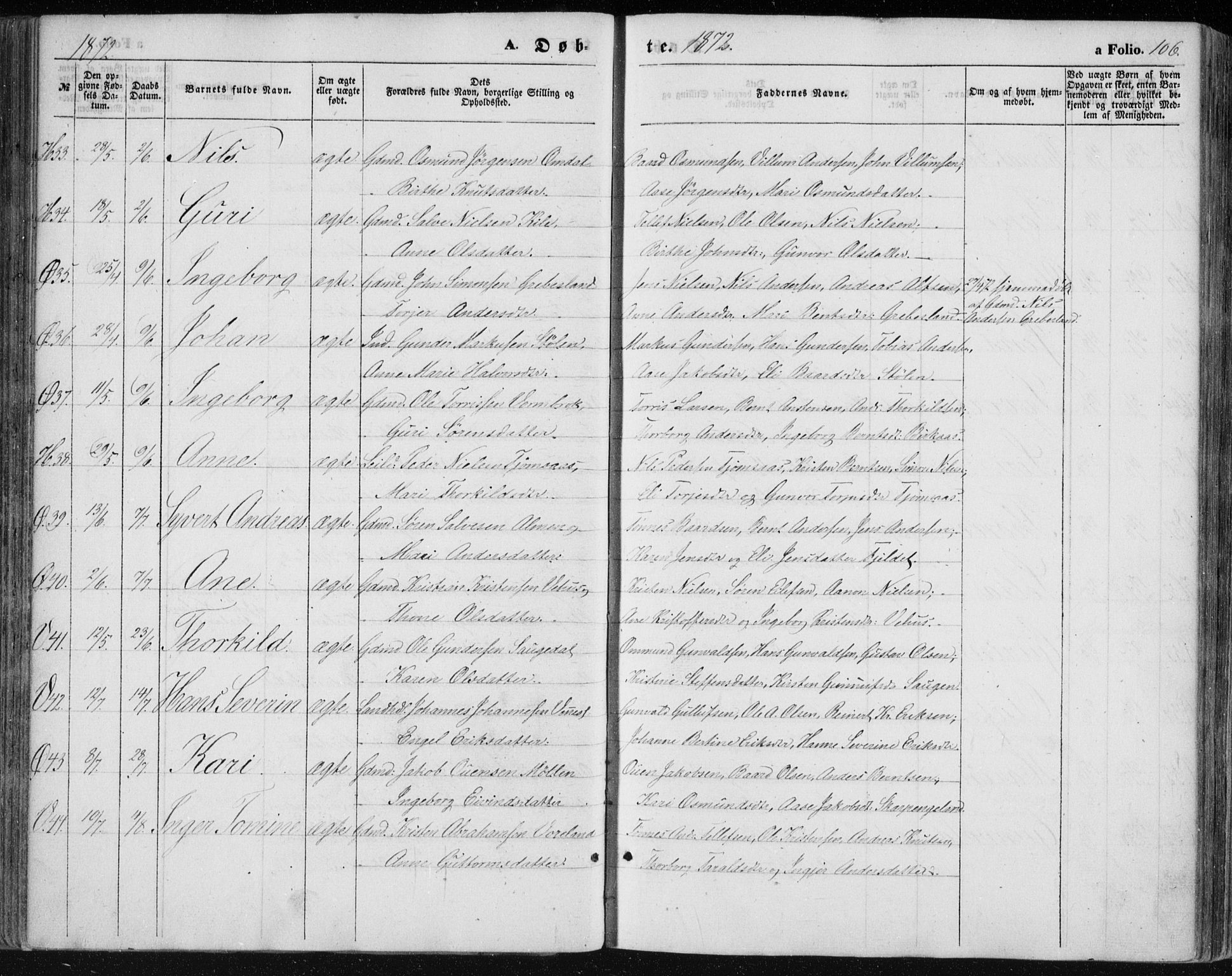 Vennesla sokneprestkontor, AV/SAK-1111-0045/Fa/Fac/L0007: Parish register (official) no. A 7, 1855-1873, p. 106