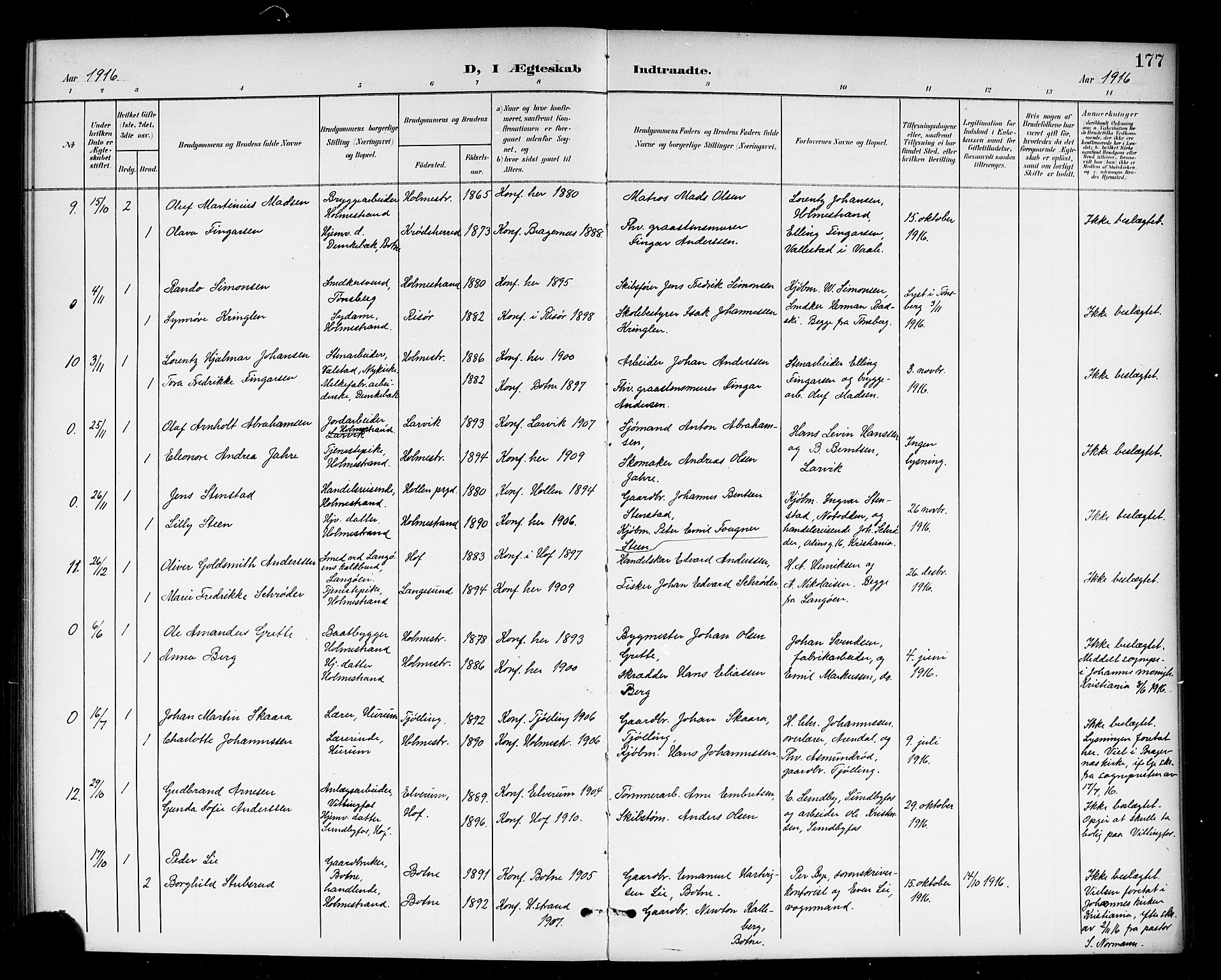 Holmestrand kirkebøker, AV/SAKO-A-346/G/Ga/L0006: Parish register (copy) no. 6, 1901-1923, p. 177