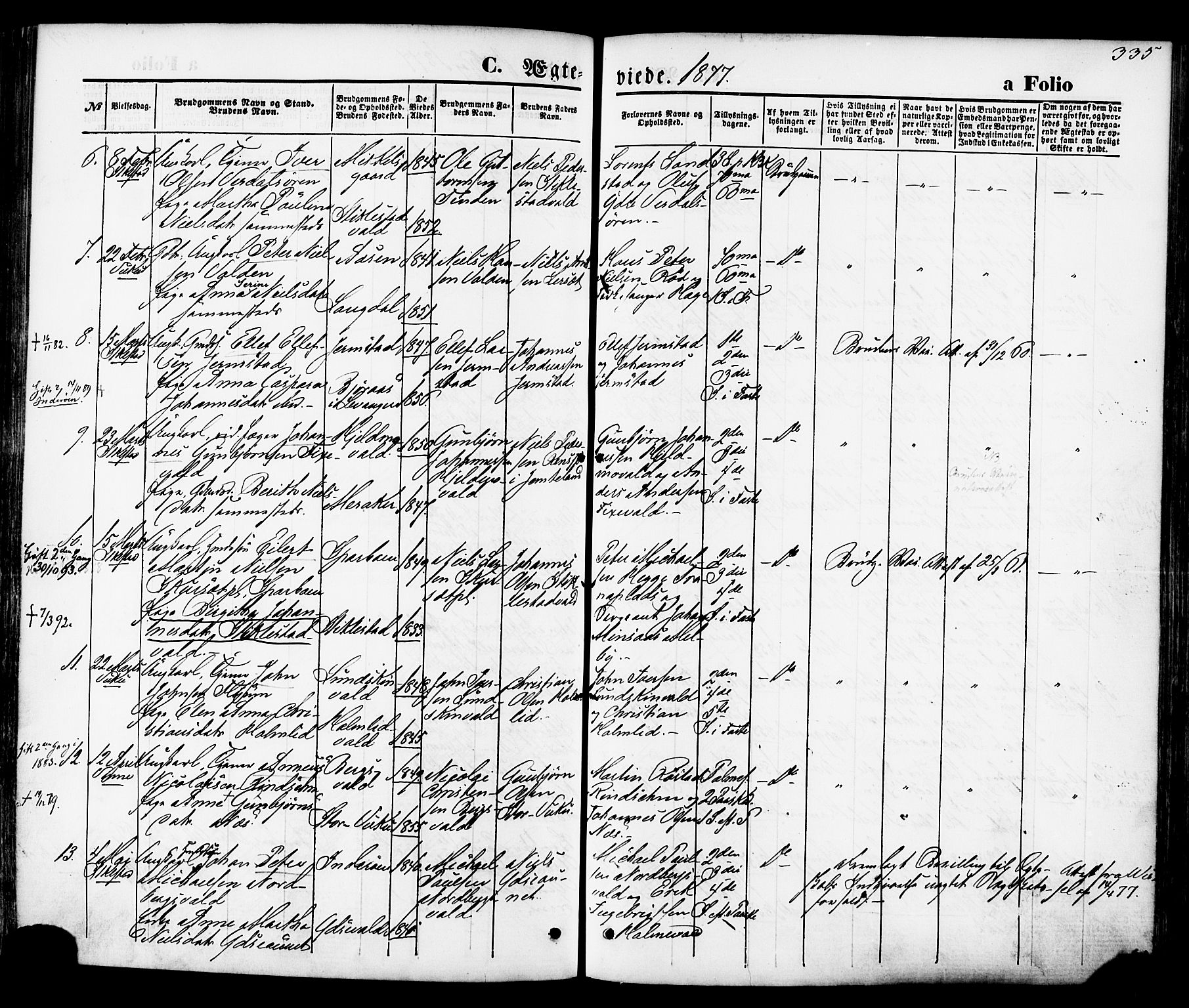 Ministerialprotokoller, klokkerbøker og fødselsregistre - Nord-Trøndelag, AV/SAT-A-1458/723/L0242: Parish register (official) no. 723A11, 1870-1880, p. 335