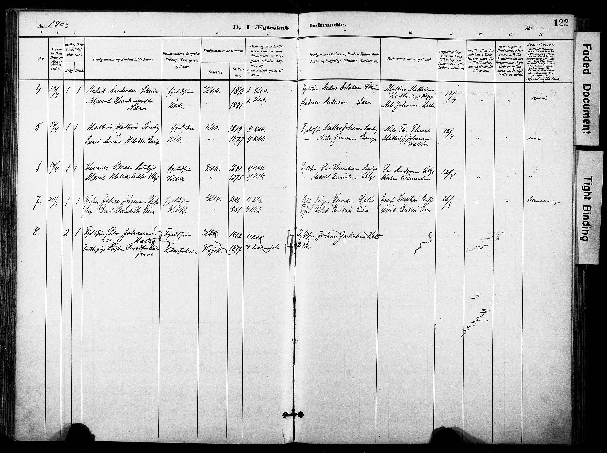 Kautokeino sokneprestembete, SATØ/S-1340/H/Ha/L0005.kirke: Parish register (official) no. 5, 1896-1916, p. 122