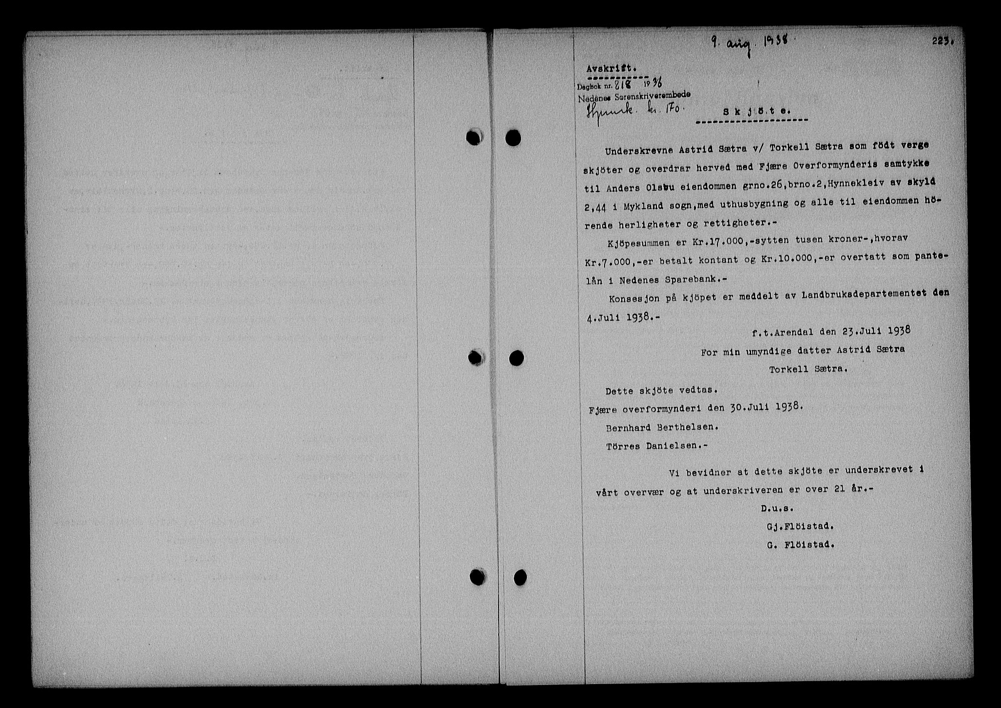 Nedenes sorenskriveri, SAK/1221-0006/G/Gb/Gba/L0045: Mortgage book no. 41, 1938-1938, Diary no: : 818/1938