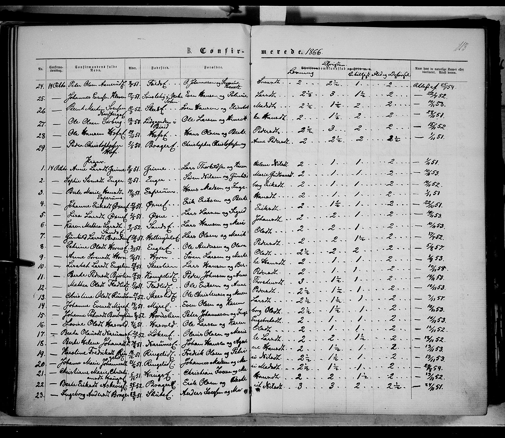 Søndre Land prestekontor, AV/SAH-PREST-122/K/L0001: Parish register (official) no. 1, 1860-1877, p. 113