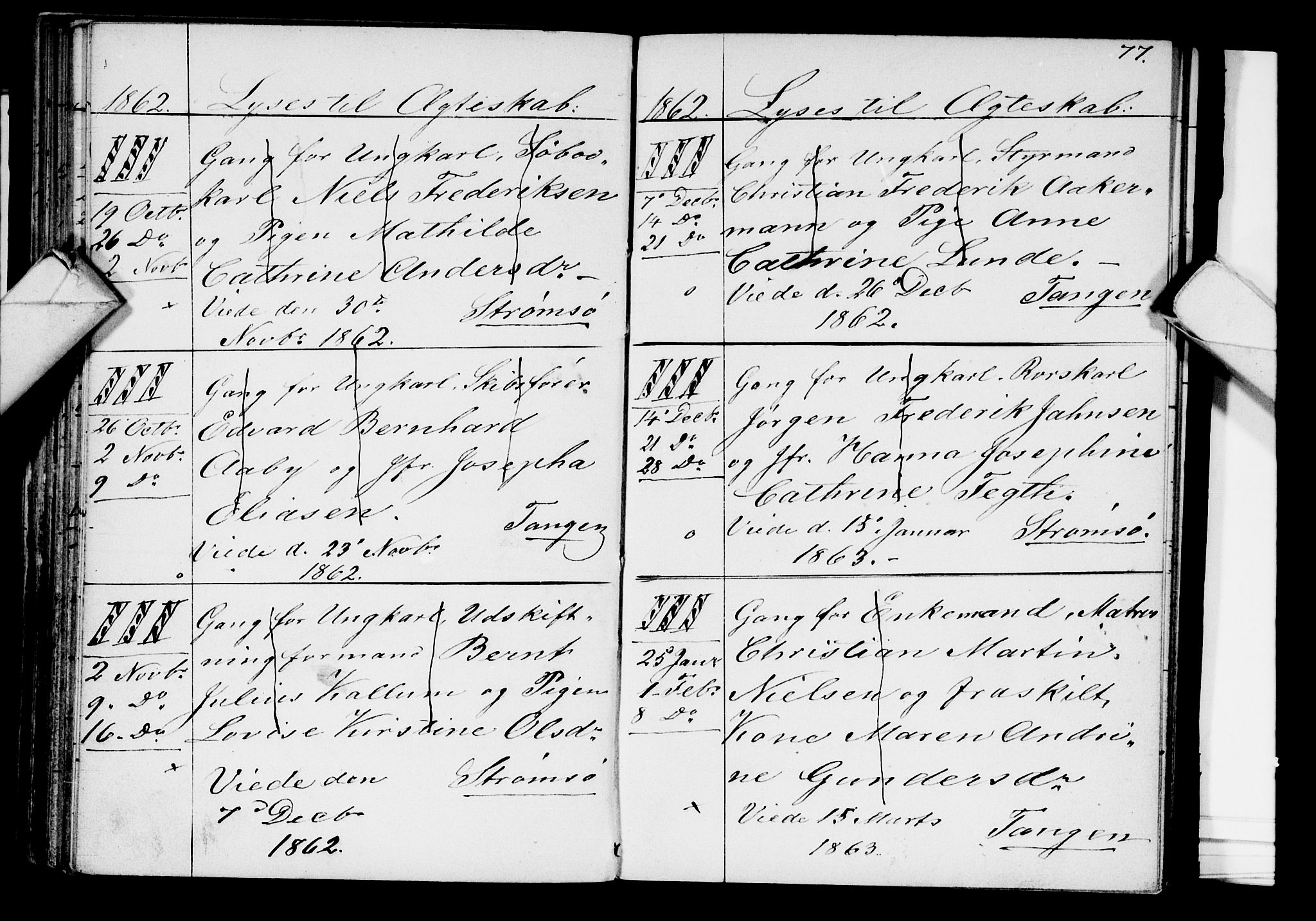 Strømsø kirkebøker, SAKO/A-246/H/Ha/L0002: Banns register no. 2, 1850-1866, p. 77