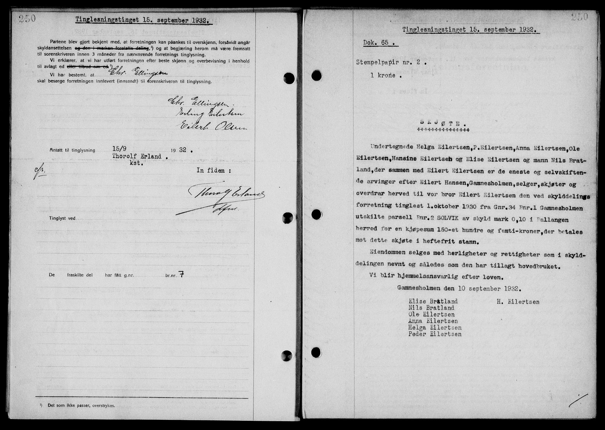 Steigen og Ofoten sorenskriveri, AV/SAT-A-0030/1/2/2C/L0022/0001: Mortgage book no. 25-II og 26-I, 1932-1933, Deed date: 15.09.1932