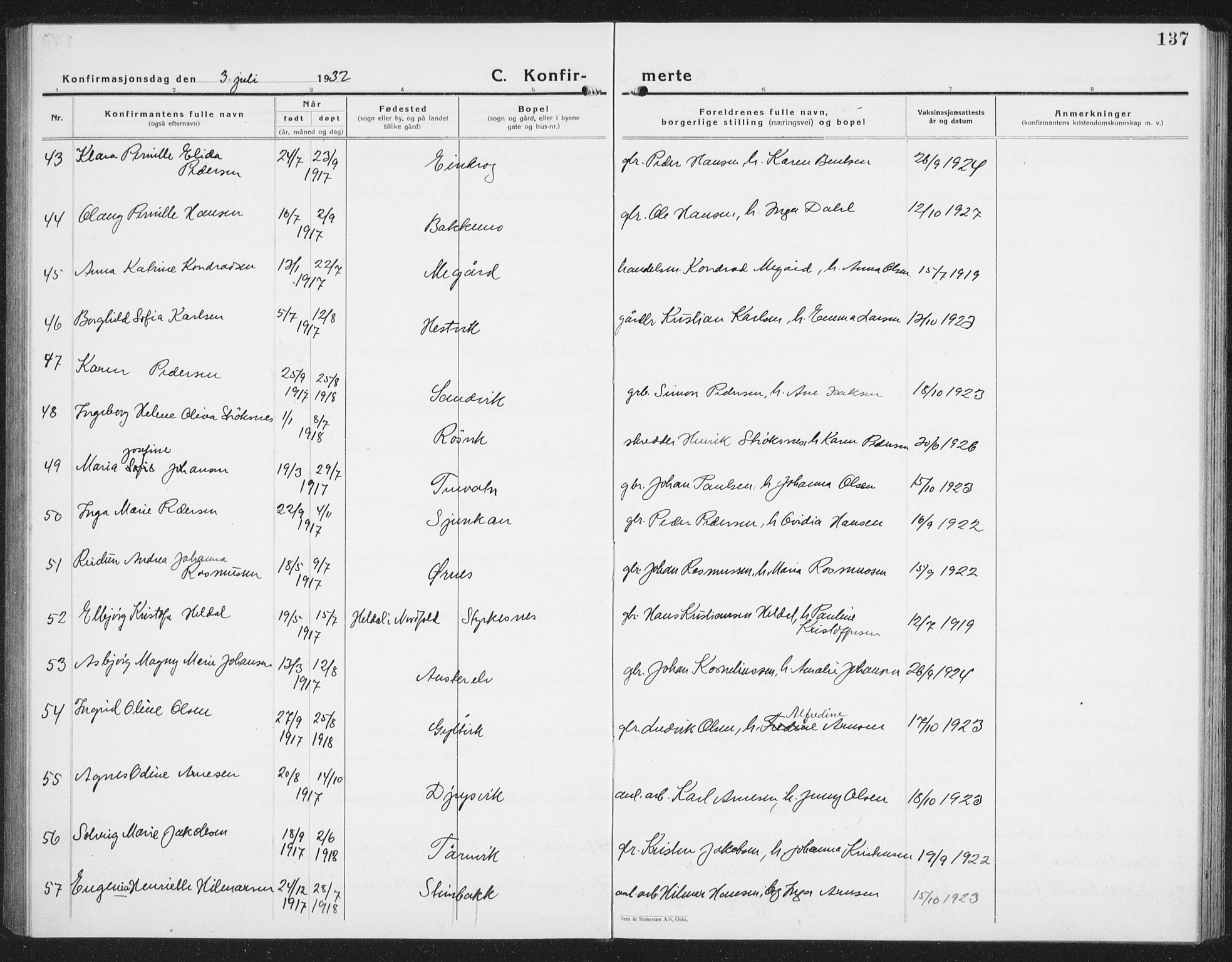 Ministerialprotokoller, klokkerbøker og fødselsregistre - Nordland, AV/SAT-A-1459/854/L0788: Parish register (copy) no. 854C04, 1926-1940, p. 137