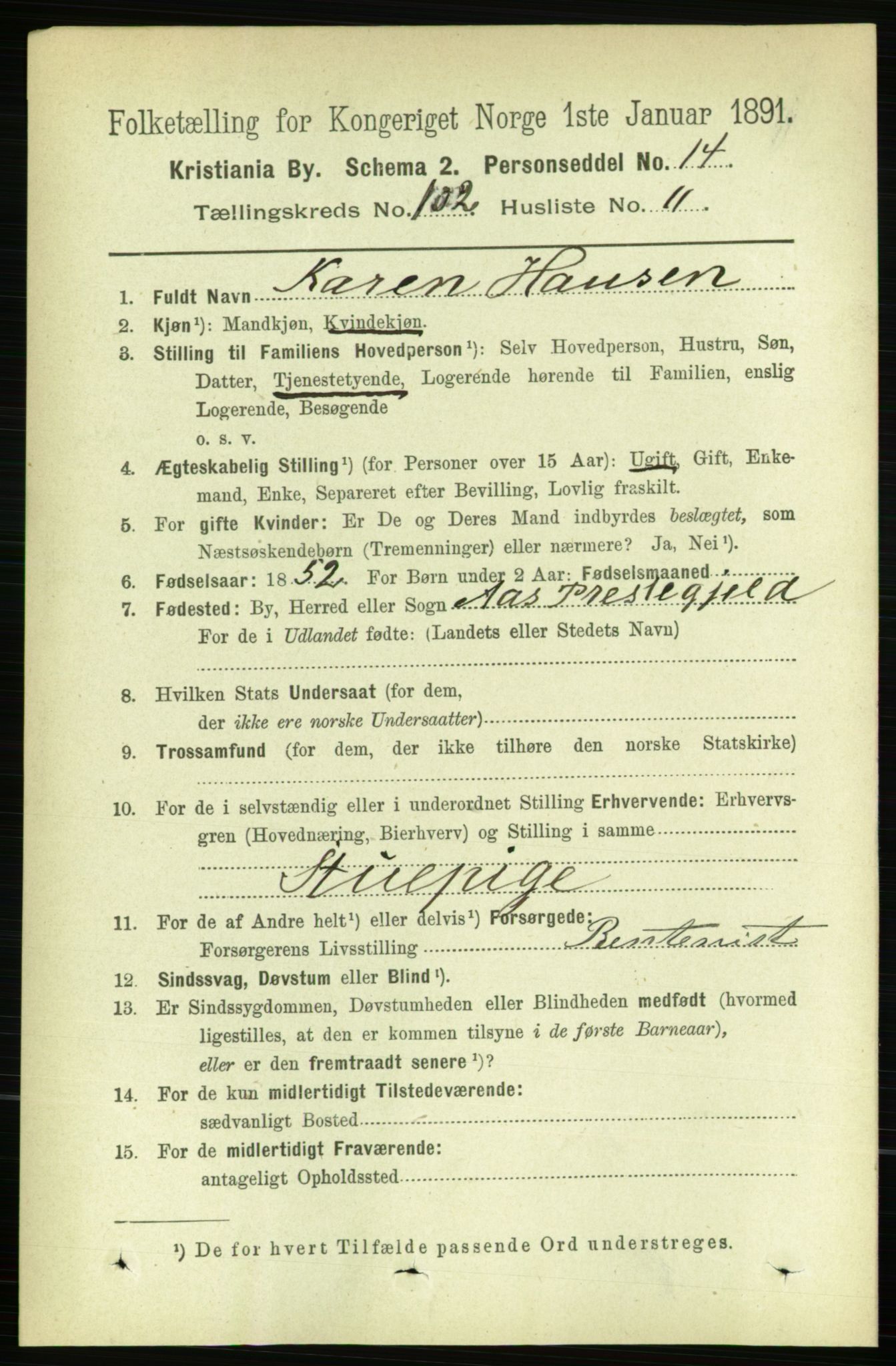 RA, 1891 census for 0301 Kristiania, 1891, p. 50854