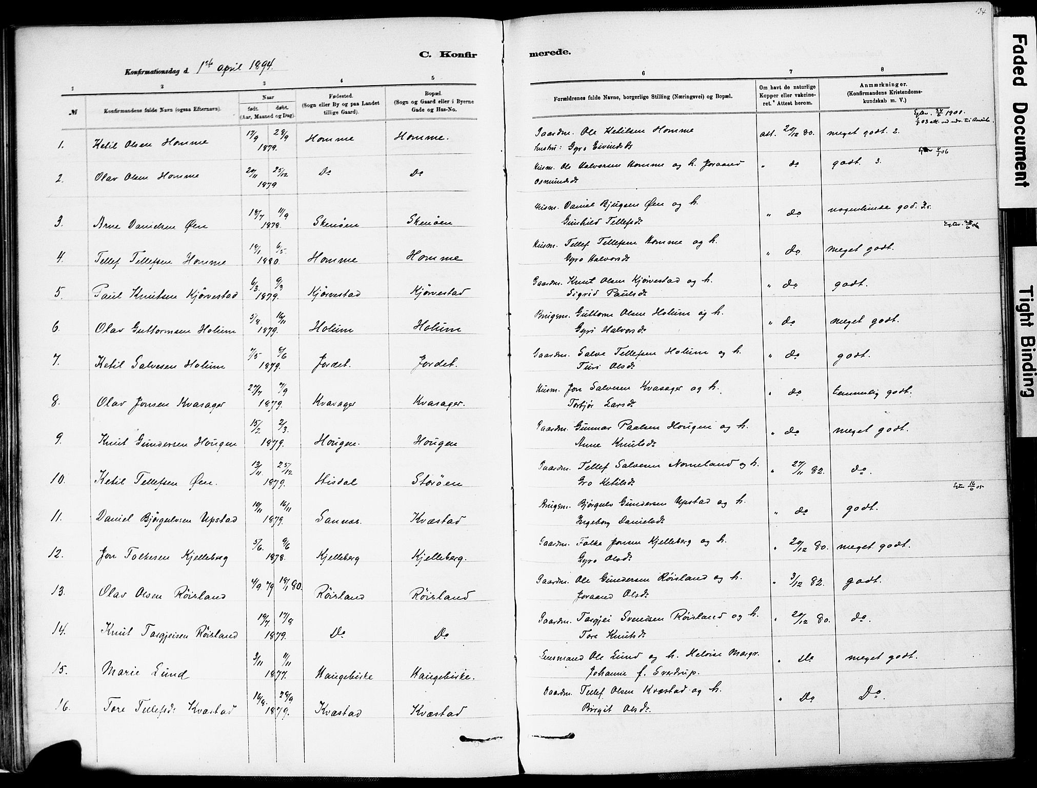 Valle sokneprestkontor, SAK/1111-0044/F/Fa/Fac/L0009: Parish register (official) no. A 9, 1882-1913, p. 134