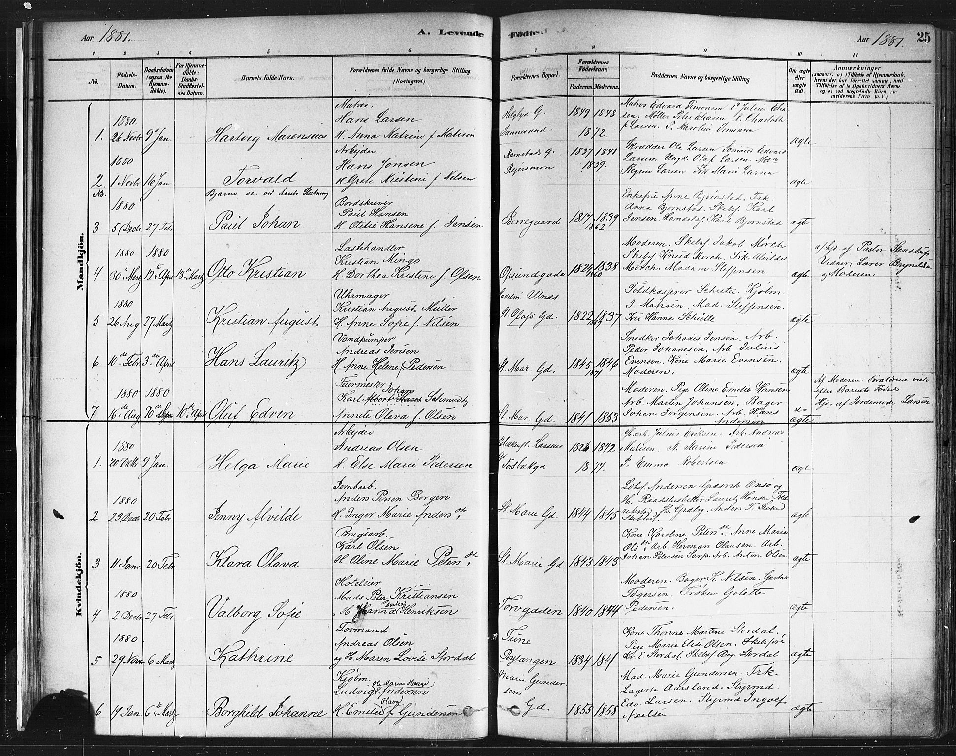 Sarpsborg prestekontor Kirkebøker, SAO/A-2006/F/Fa/L0003: Parish register (official) no. 3, 1878-1891, p. 25