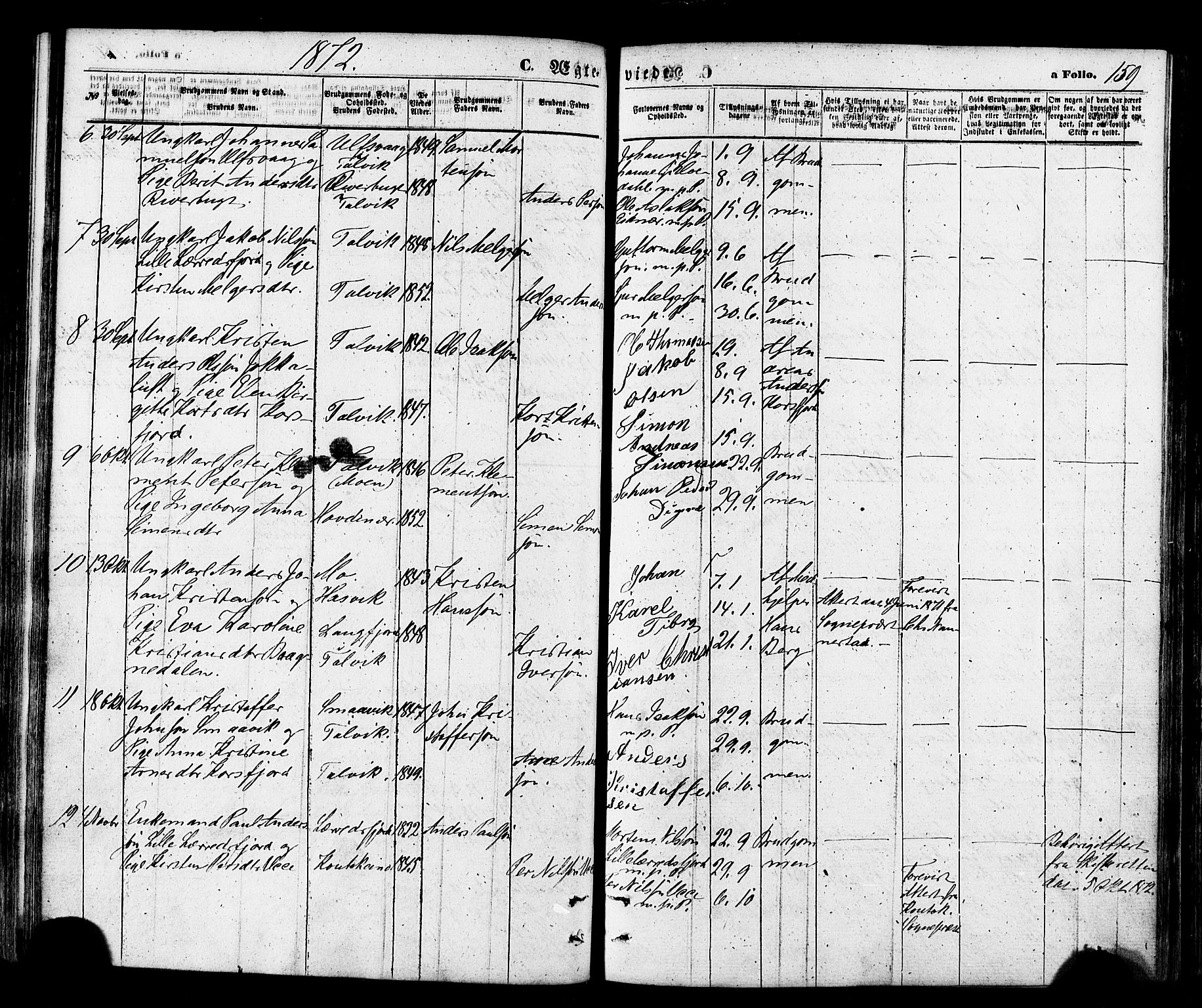 Talvik sokneprestkontor, SATØ/S-1337/H/Ha/L0011kirke: Parish register (official) no. 11, 1864-1877, p. 159