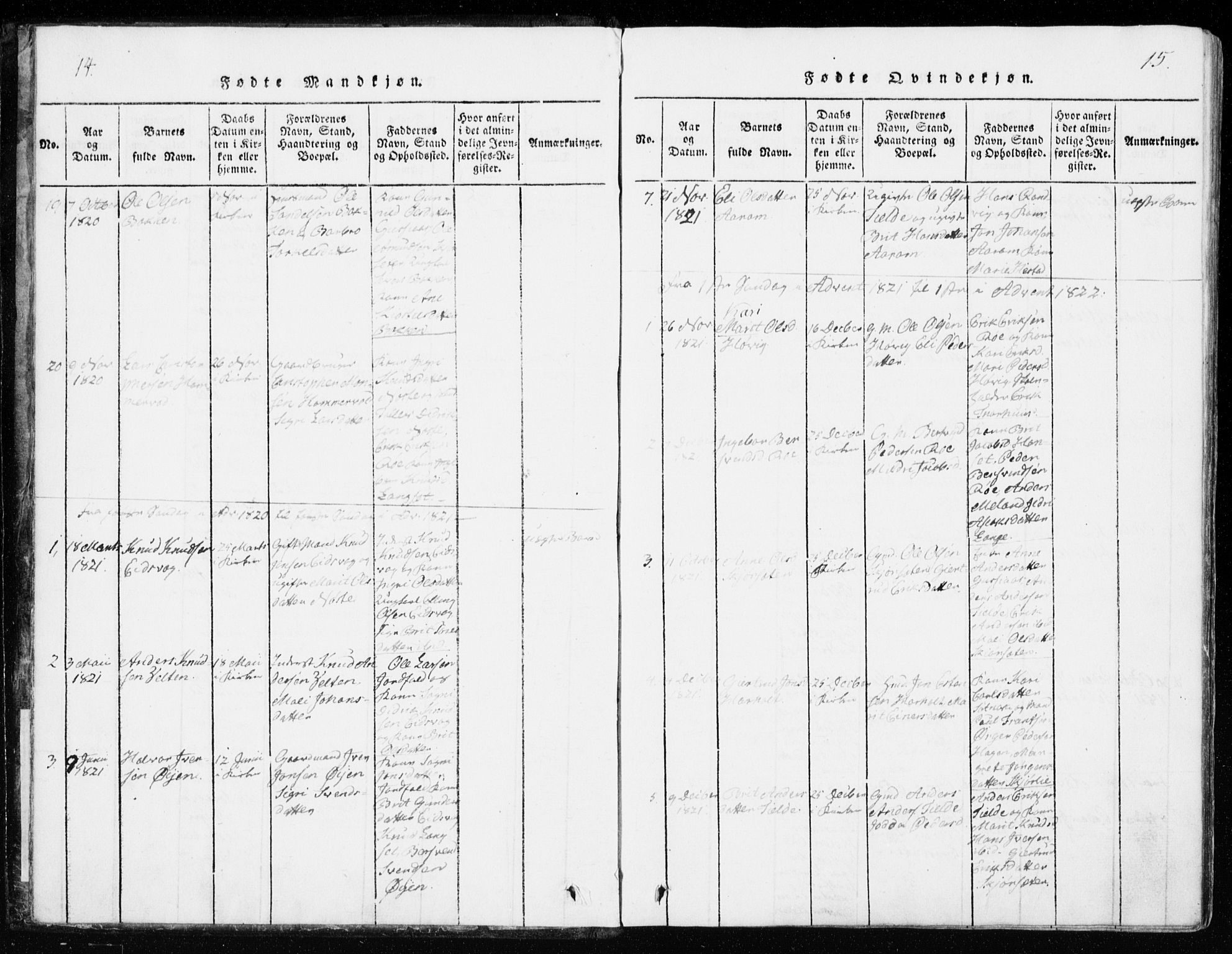 Ministerialprotokoller, klokkerbøker og fødselsregistre - Møre og Romsdal, SAT/A-1454/551/L0623: Parish register (official) no. 551A03, 1818-1831, p. 14-15