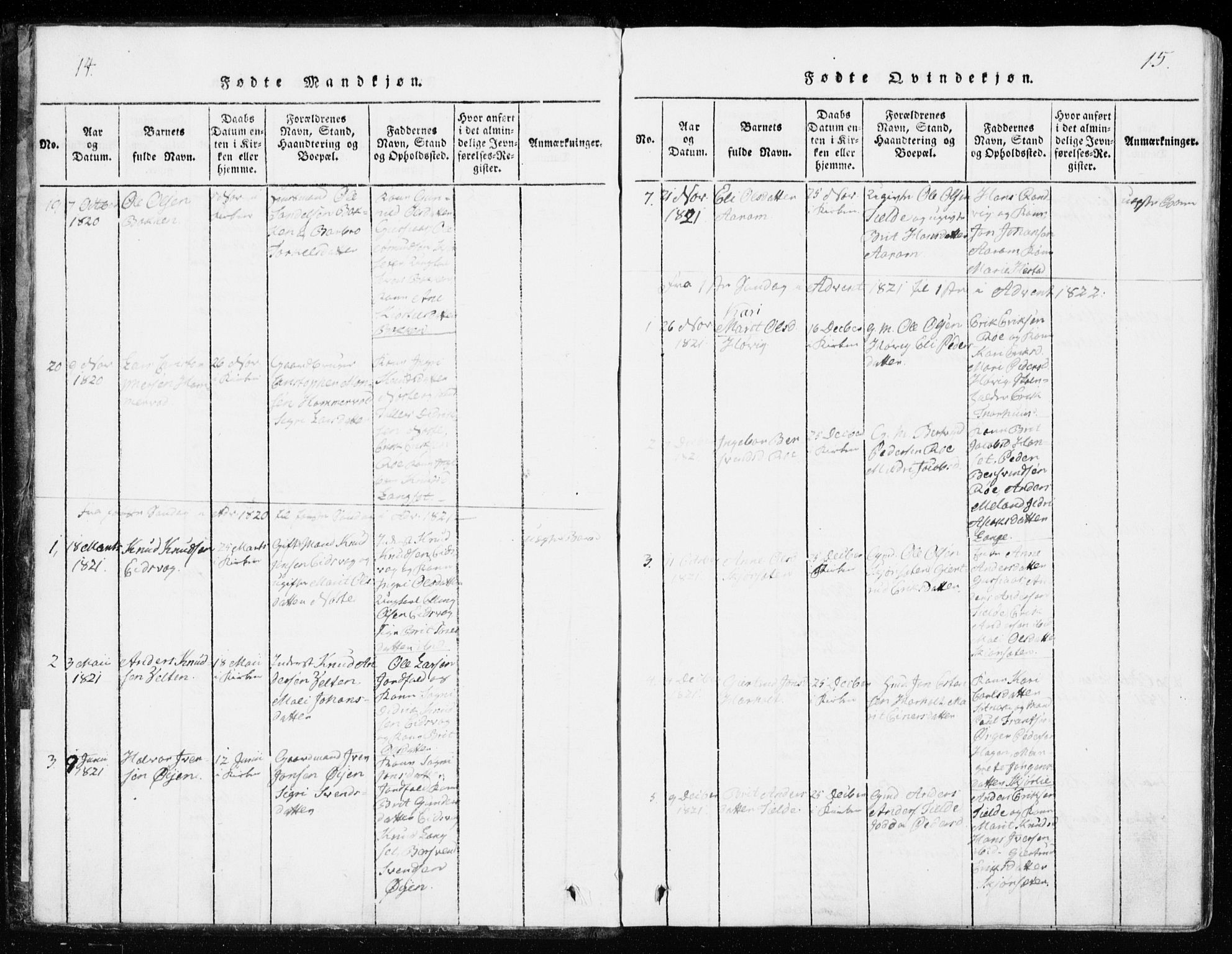 Ministerialprotokoller, klokkerbøker og fødselsregistre - Møre og Romsdal, AV/SAT-A-1454/551/L0623: Parish register (official) no. 551A03, 1818-1831, p. 14-15