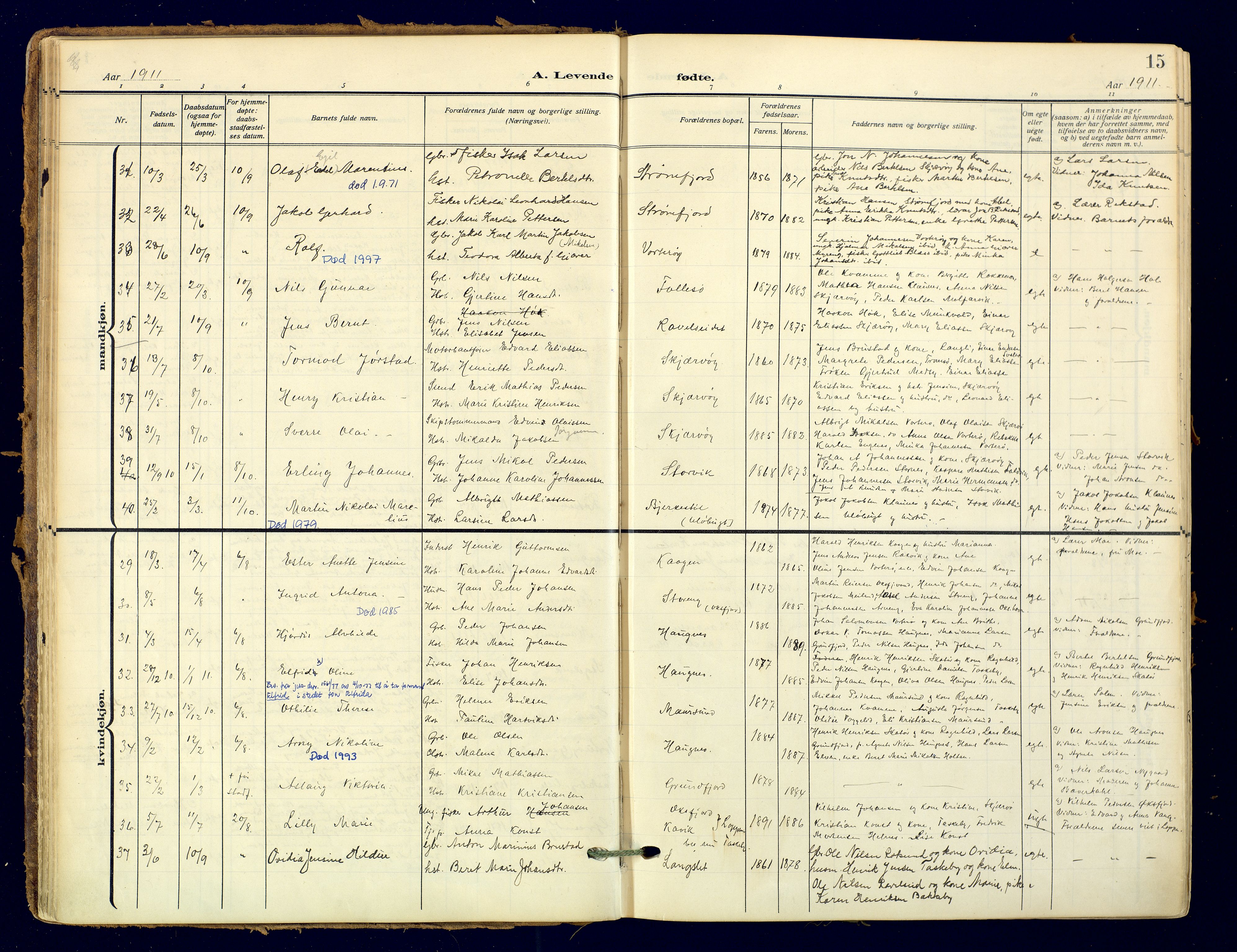 Skjervøy sokneprestkontor, AV/SATØ-S-1300/H/Ha/Haa: Parish register (official) no. 18, 1910-1926, p. 15