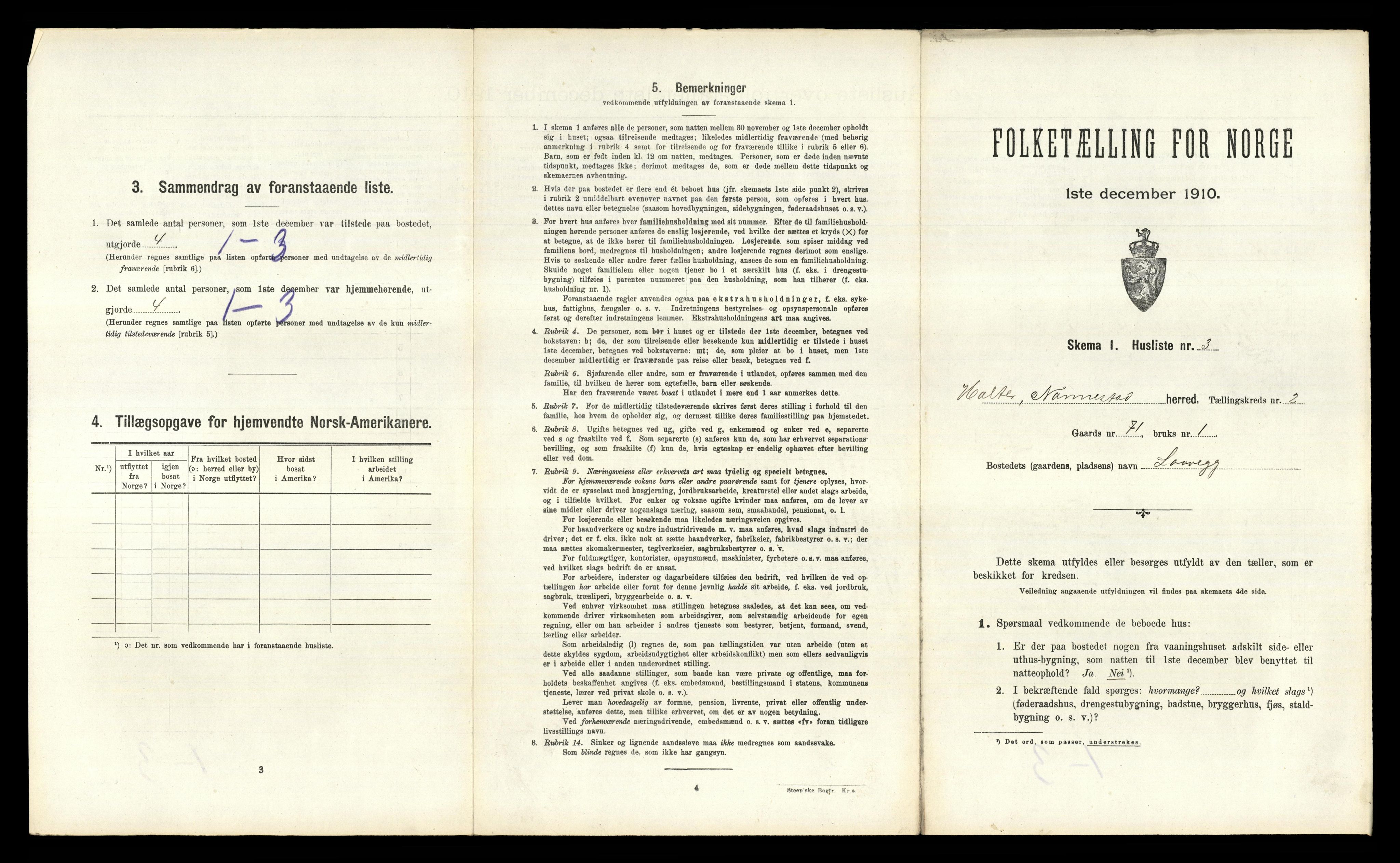 RA, 1910 census for Nannestad, 1910, p. 203