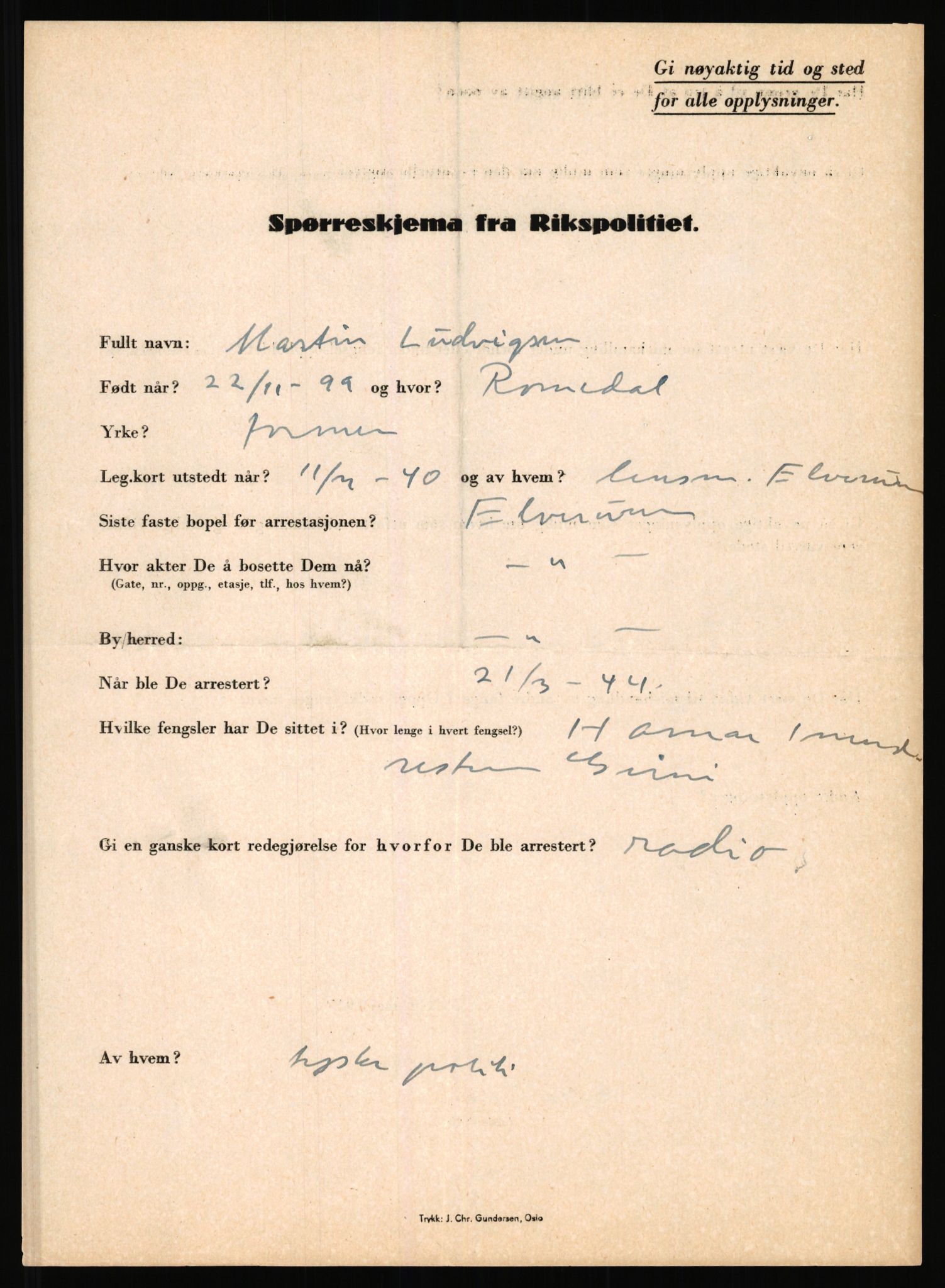 Rikspolitisjefen, AV/RA-S-1560/L/L0011: Lucassen, Oscar Fredrik - Moen, Olav, 1940-1945, p. 3