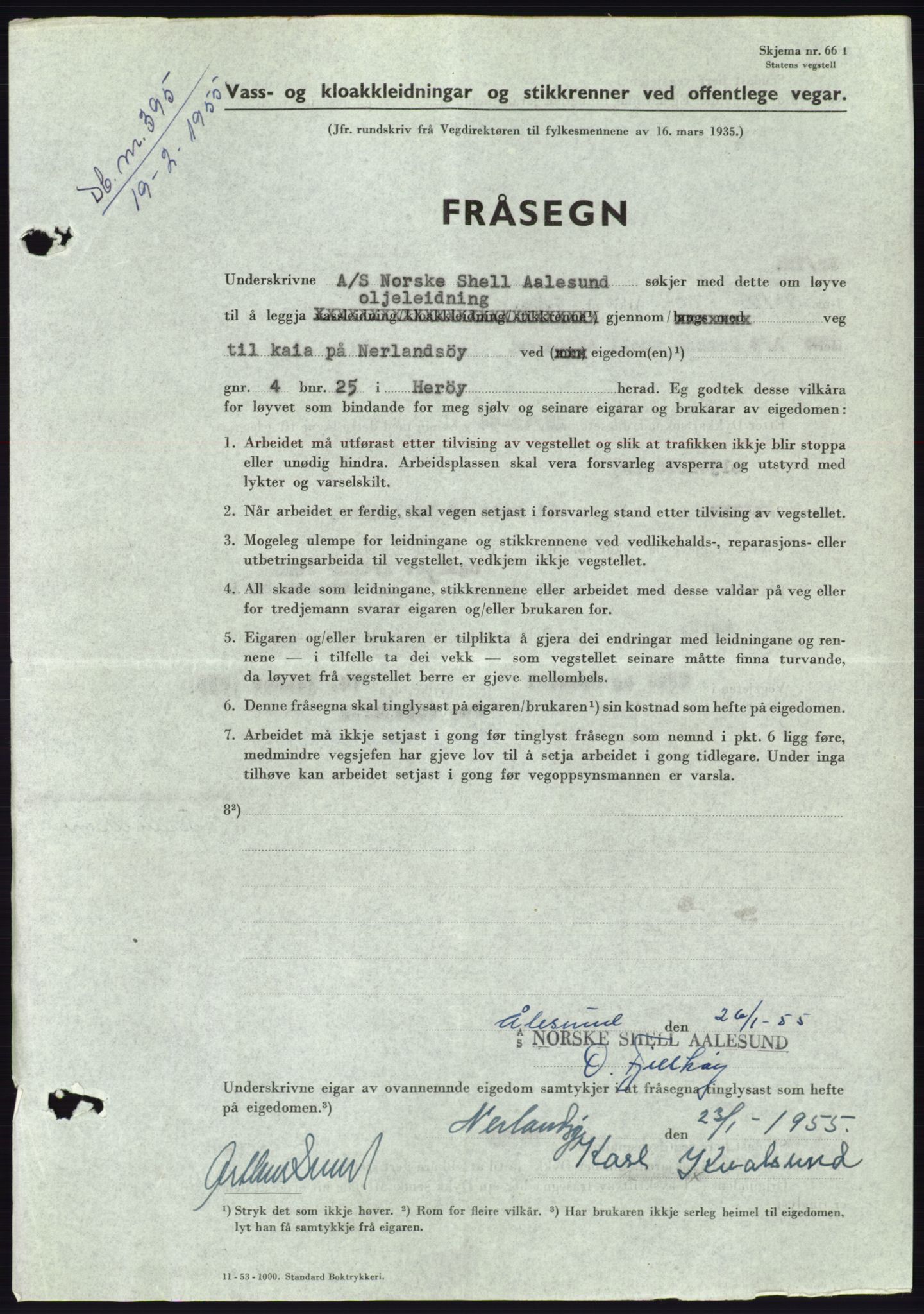 Søre Sunnmøre sorenskriveri, AV/SAT-A-4122/1/2/2C/L0100: Mortgage book no. 26A, 1954-1955, Diary no: : 395/1955